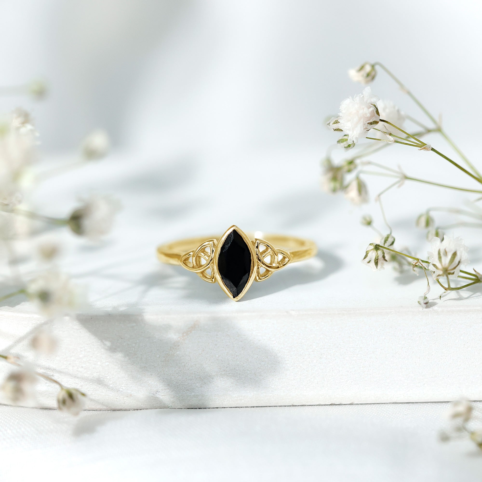 Marquise Shape Black Spinel Solitaire Promise Ring AAA - Rosec Jewels