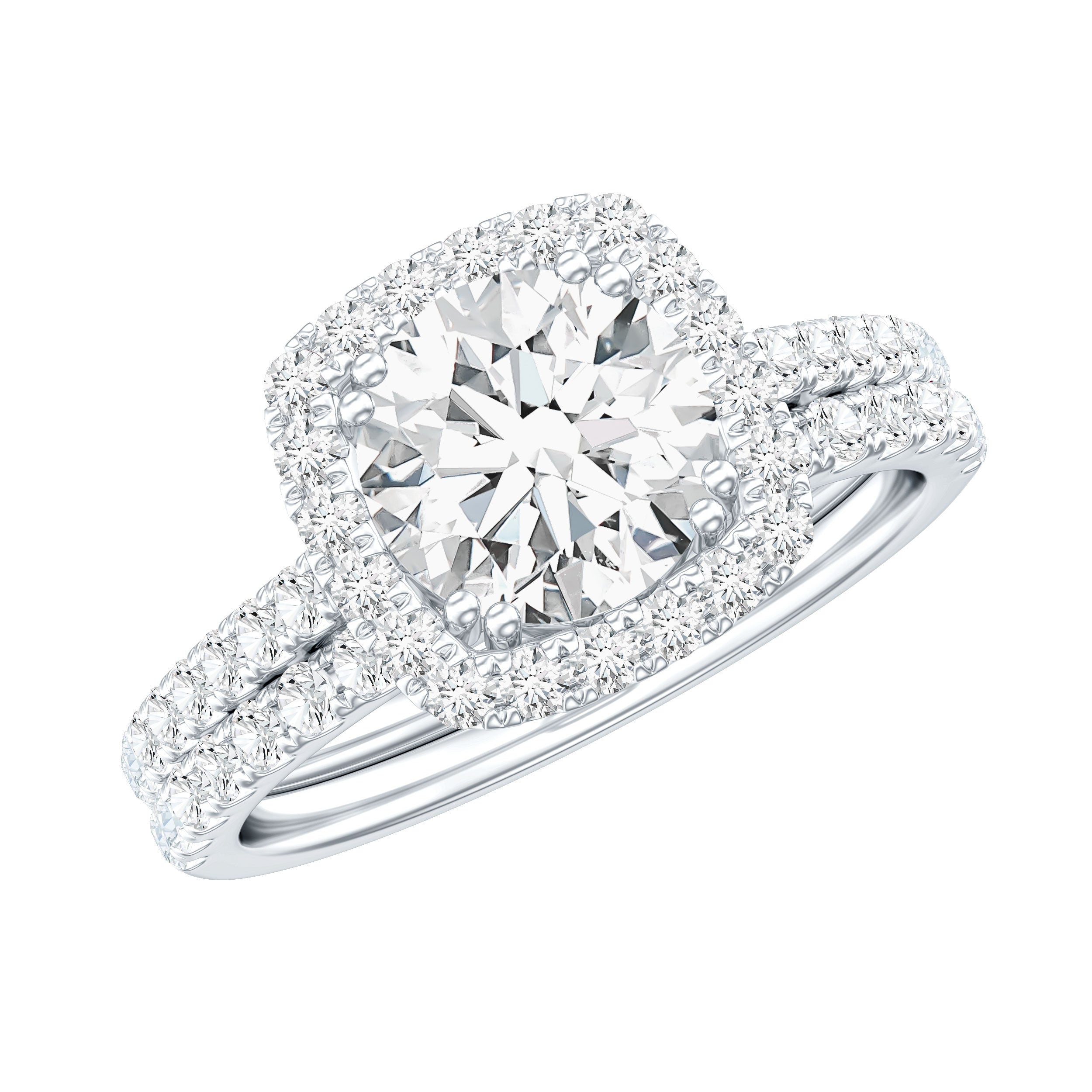 2 Carat Cubic Zirconia Engagement Ring with Wedding Band in Silver AAAAA 92.5 Sterling Silver - Rosec Jewels