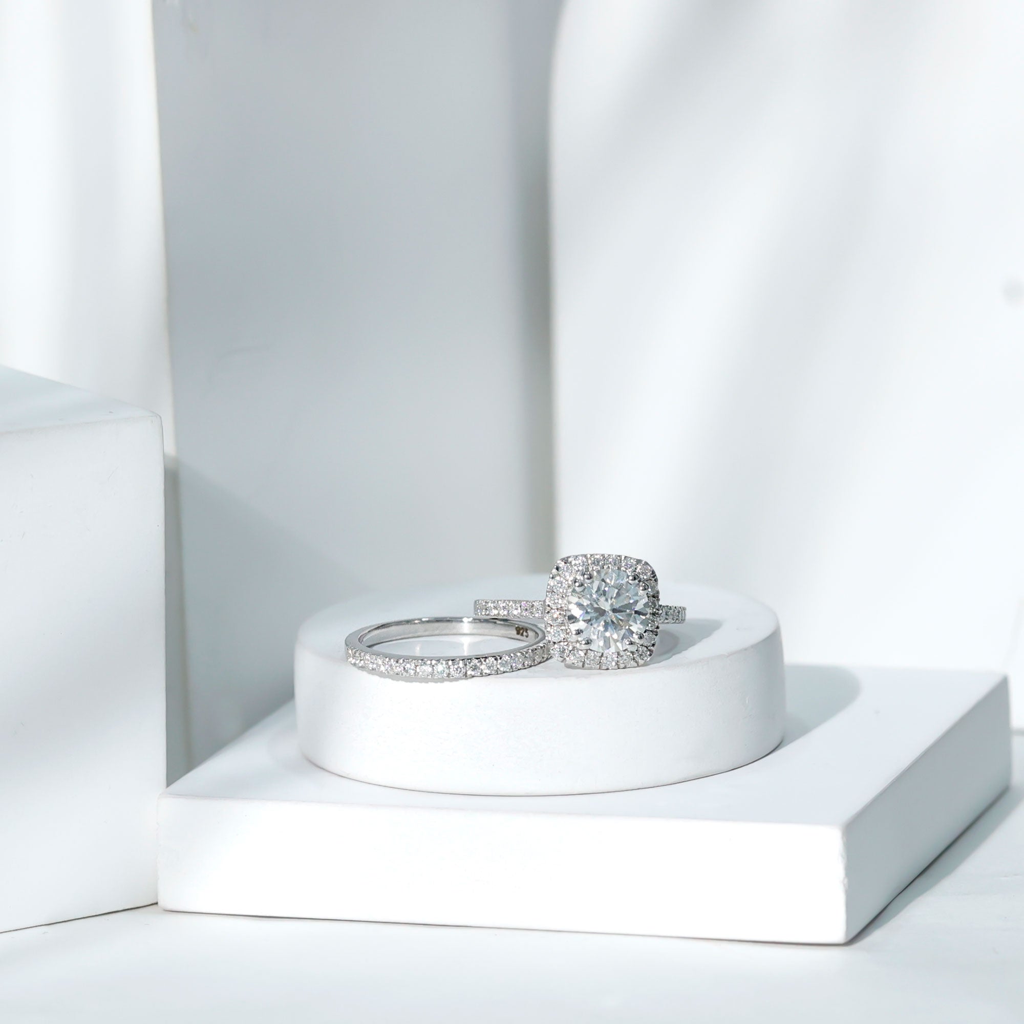 2 Carat Cubic Zirconia Engagement Ring with Wedding Band in Silver AAAAA 92.5 Sterling Silver - Rosec Jewels