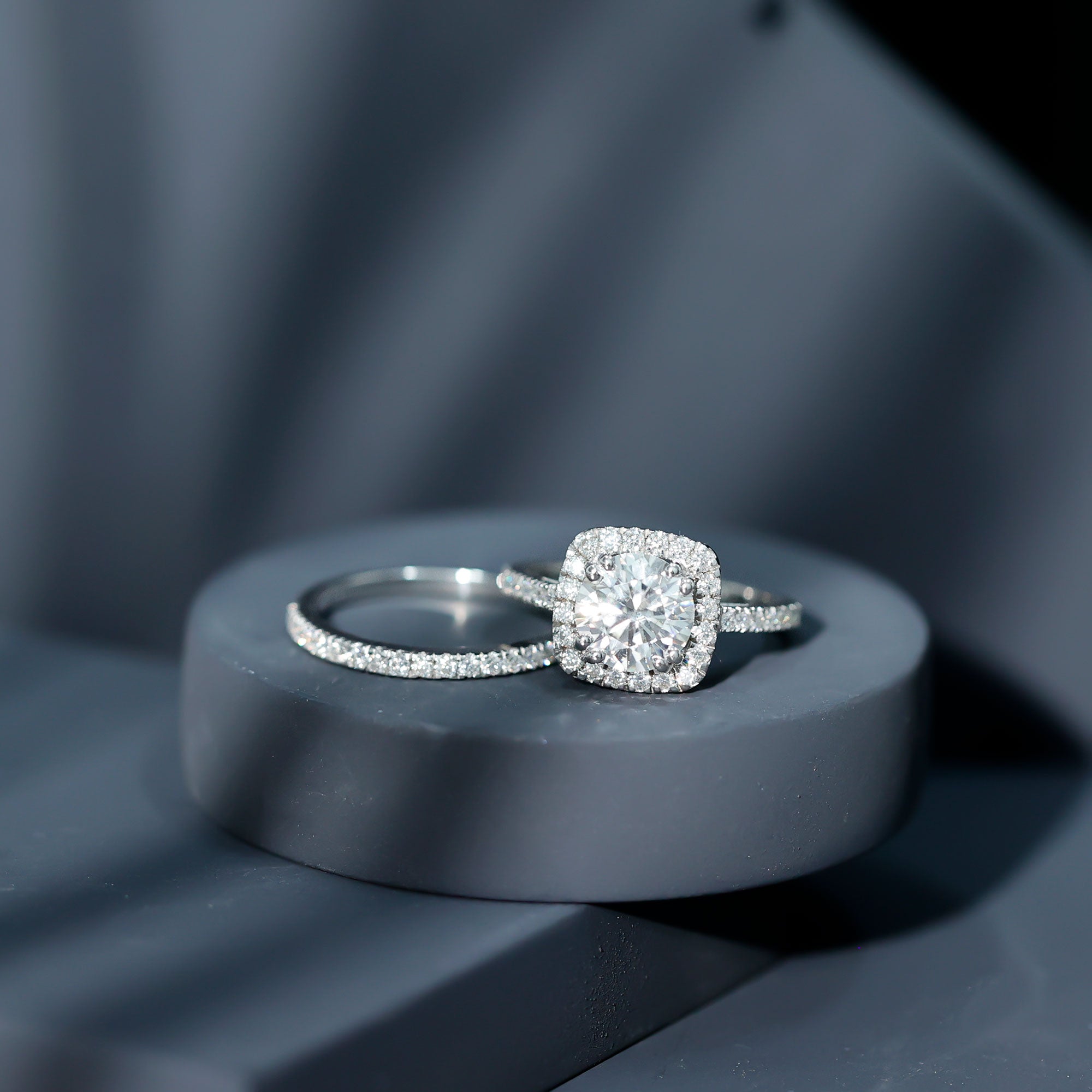 2 Carat Cubic Zirconia Engagement Ring with Wedding Band in Silver AAAAA 92.5 Sterling Silver - Rosec Jewels