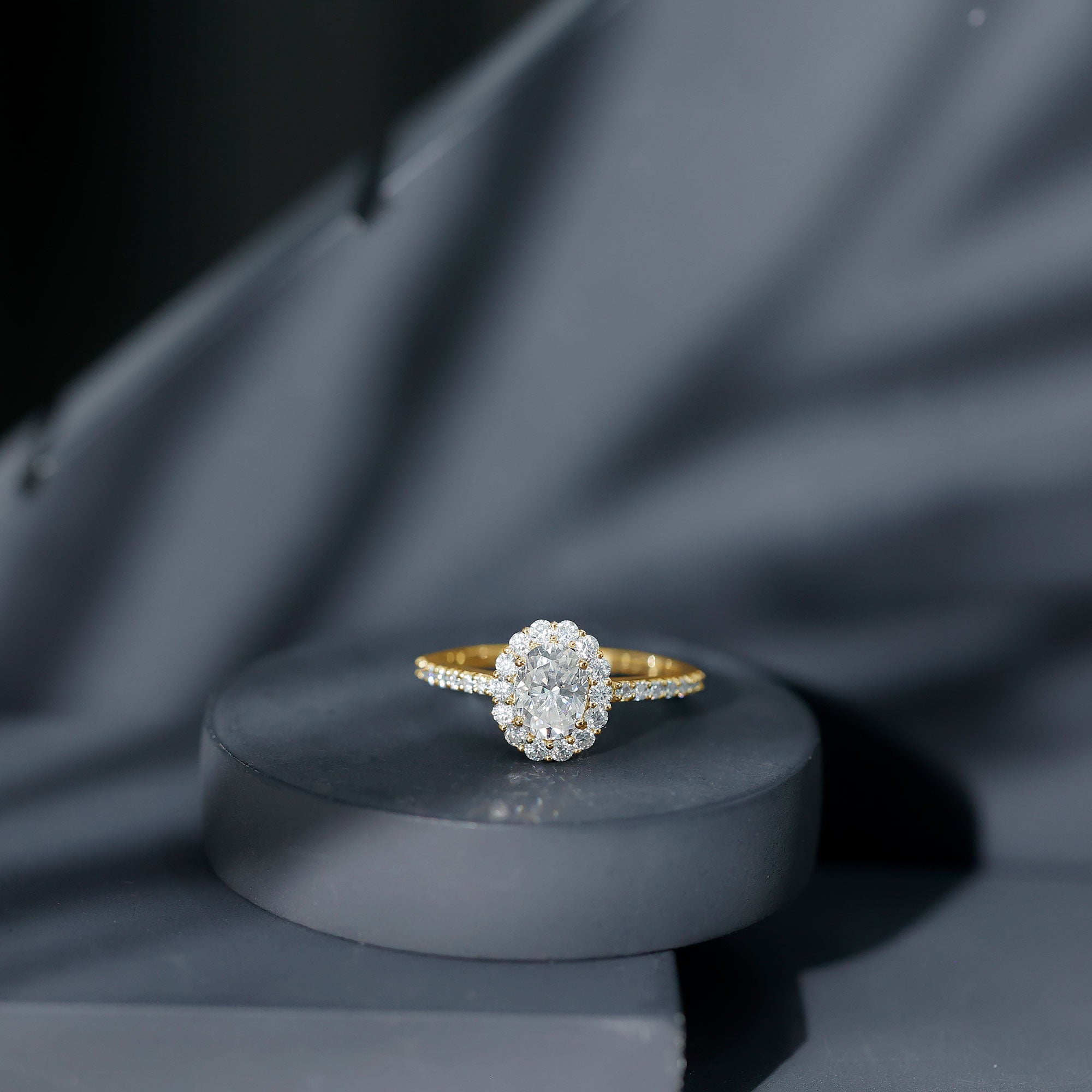 Certified 1.2 Carat Moissanite Oval Halo Engagement Ring for Women D-VS1 - Rosec Jewels