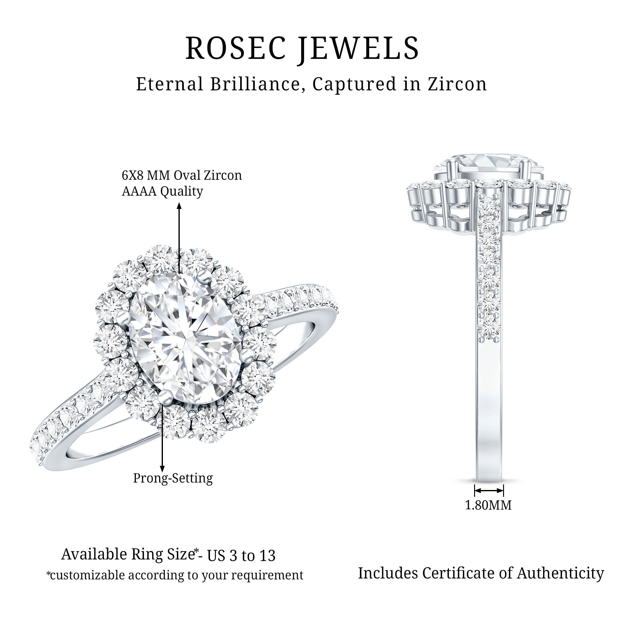 1.2 Carat Oval Cut Simulated Diamond Halo Engagement Ring AAAA - Rosec Jewels