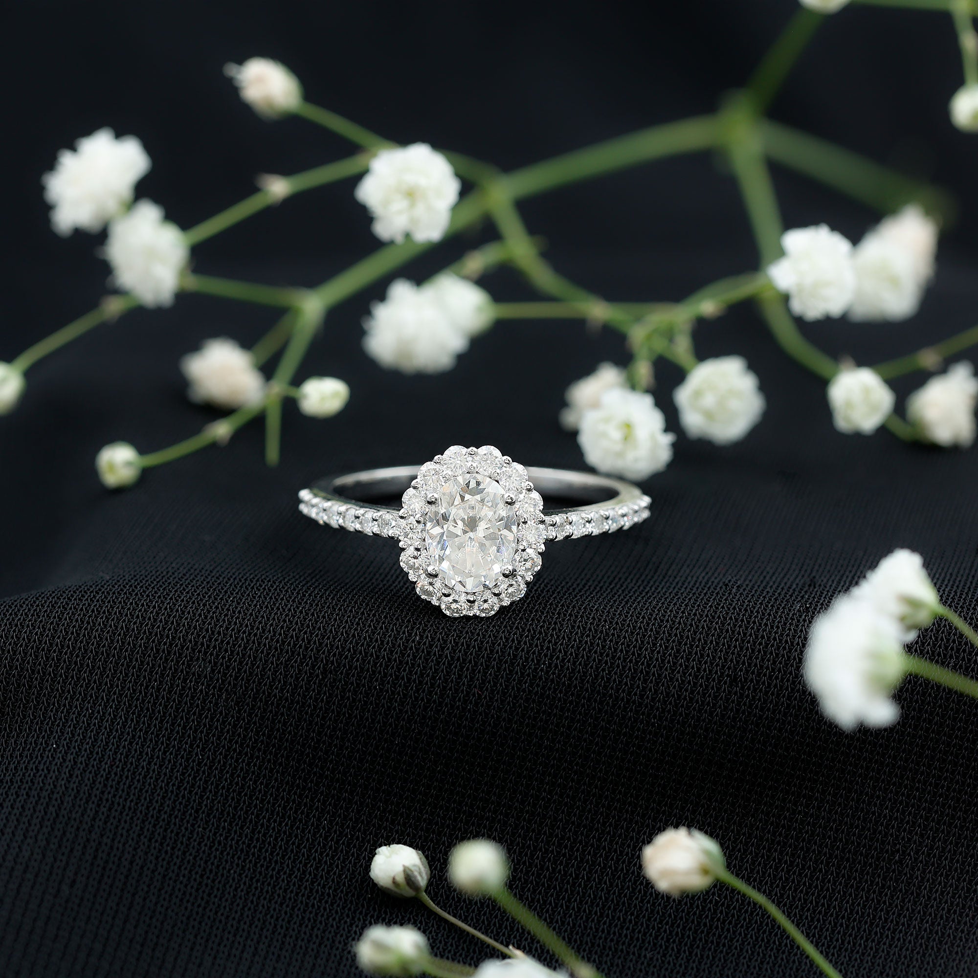 1.2 Carat Oval Cut Simulated Diamond Halo Engagement Ring AAAA - Rosec Jewels