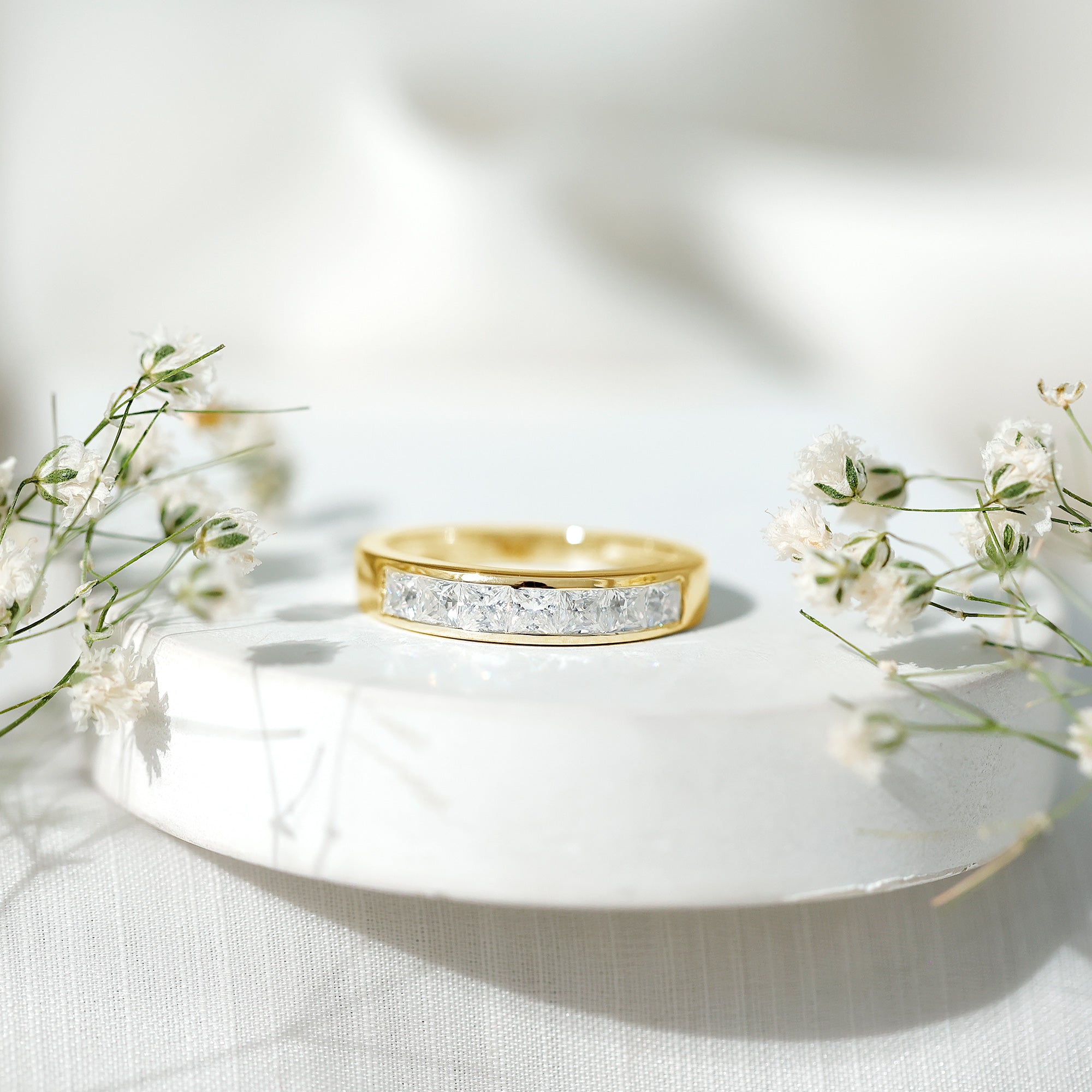 Princess Cut Moissanite Half Eternity Band in Channel Setting D-VS1 - Rosec Jewels