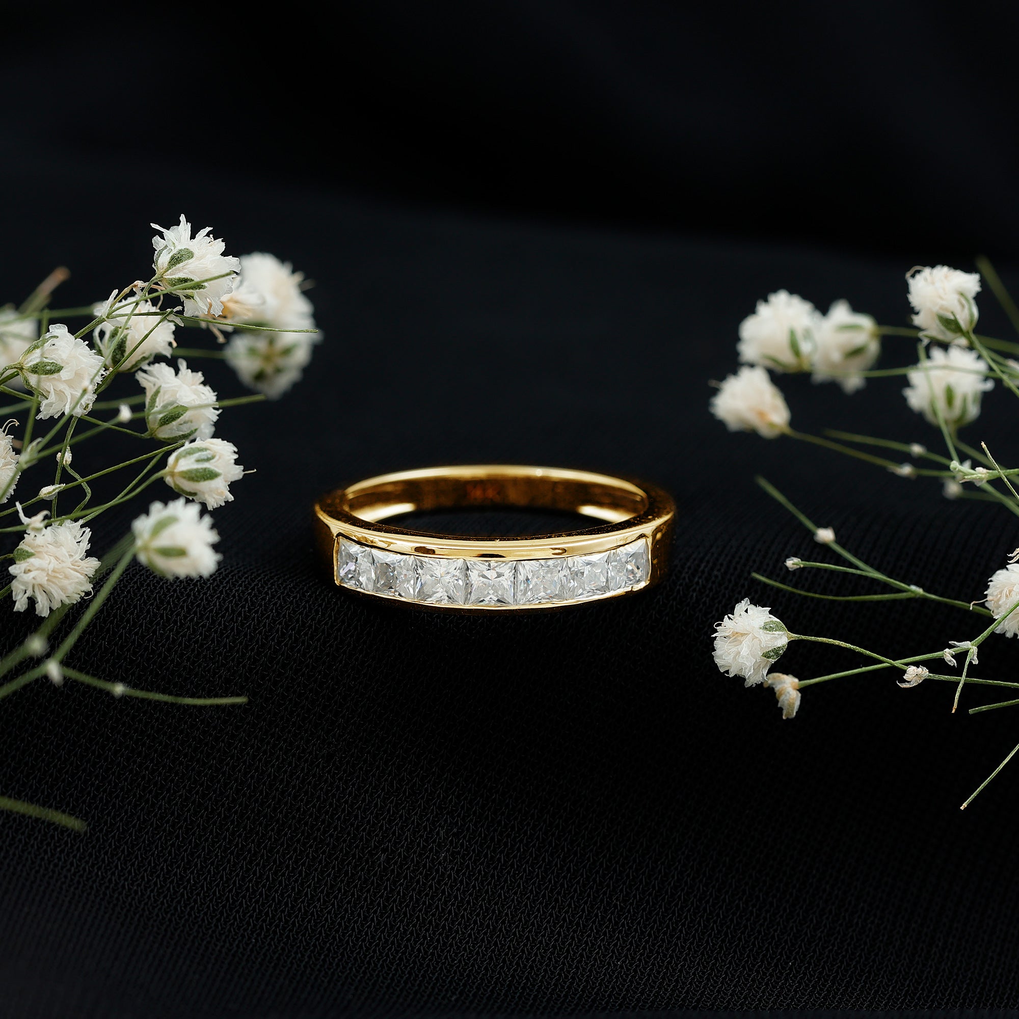 Princess Cut Moissanite Half Eternity Band in Channel Setting D-VS1 - Rosec Jewels