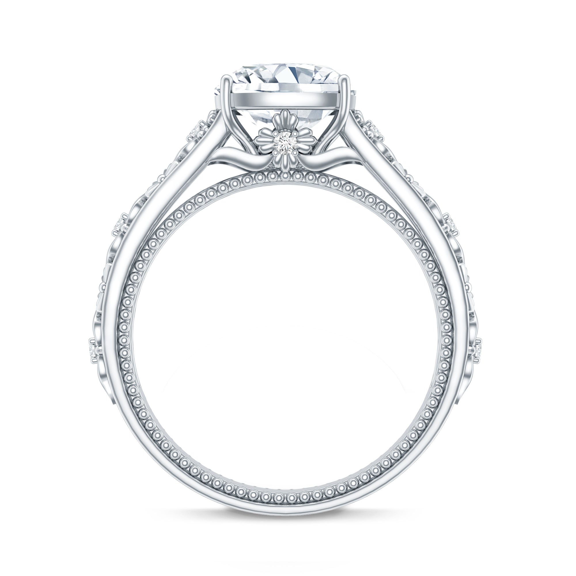 Cushion Cut Solitaire Zircon Gold Floral Engagement Ring AAAA - Rosec Jewels