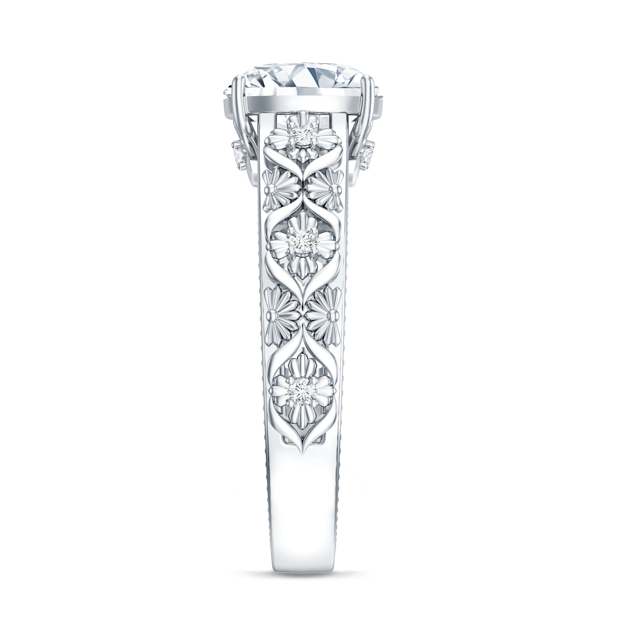 Cushion Cut Solitaire Zircon Gold Floral Engagement Ring AAAA - Rosec Jewels