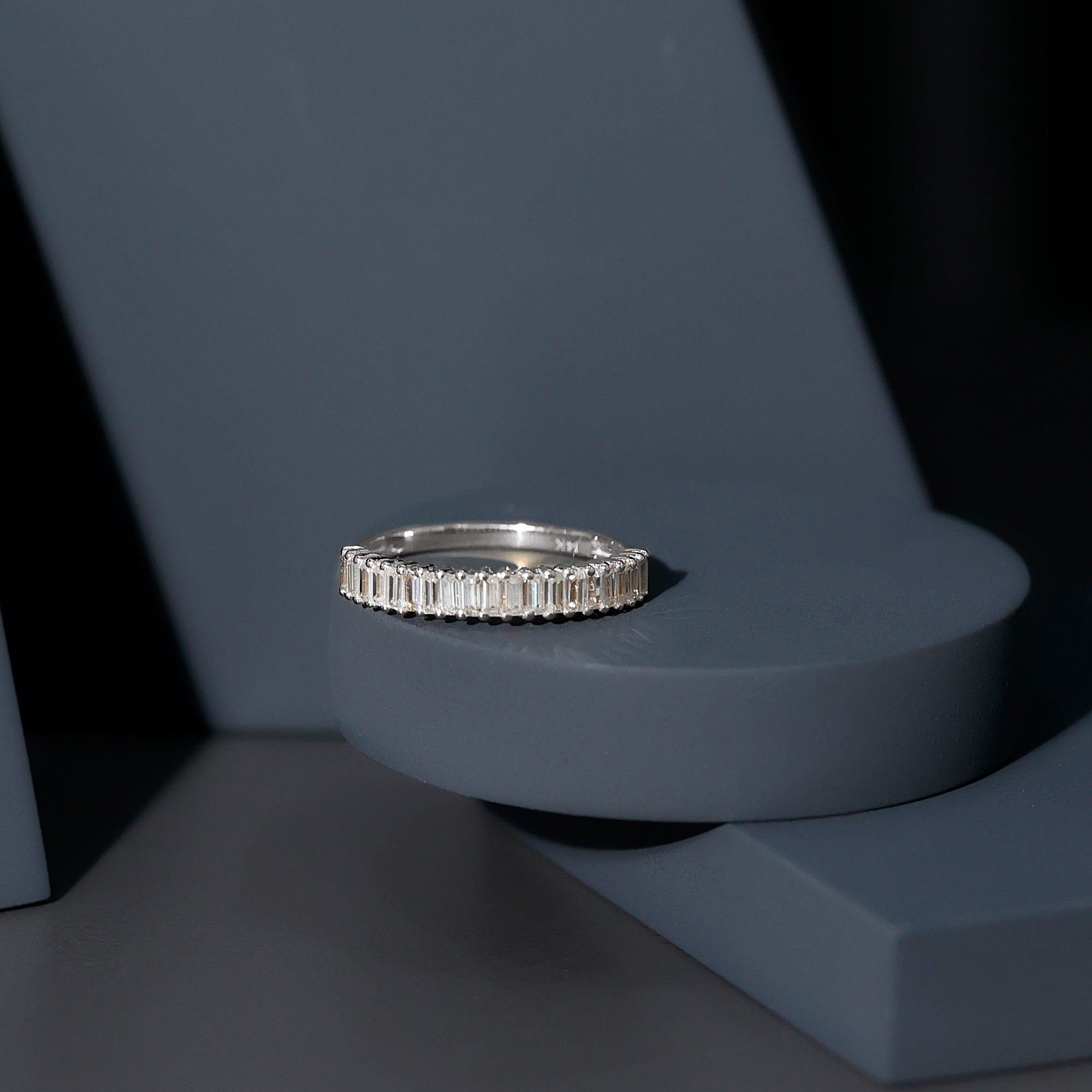 Minimal Baguette Cut Cubic Zirconia Half Eternity Ring AAAA - Rosec Jewels