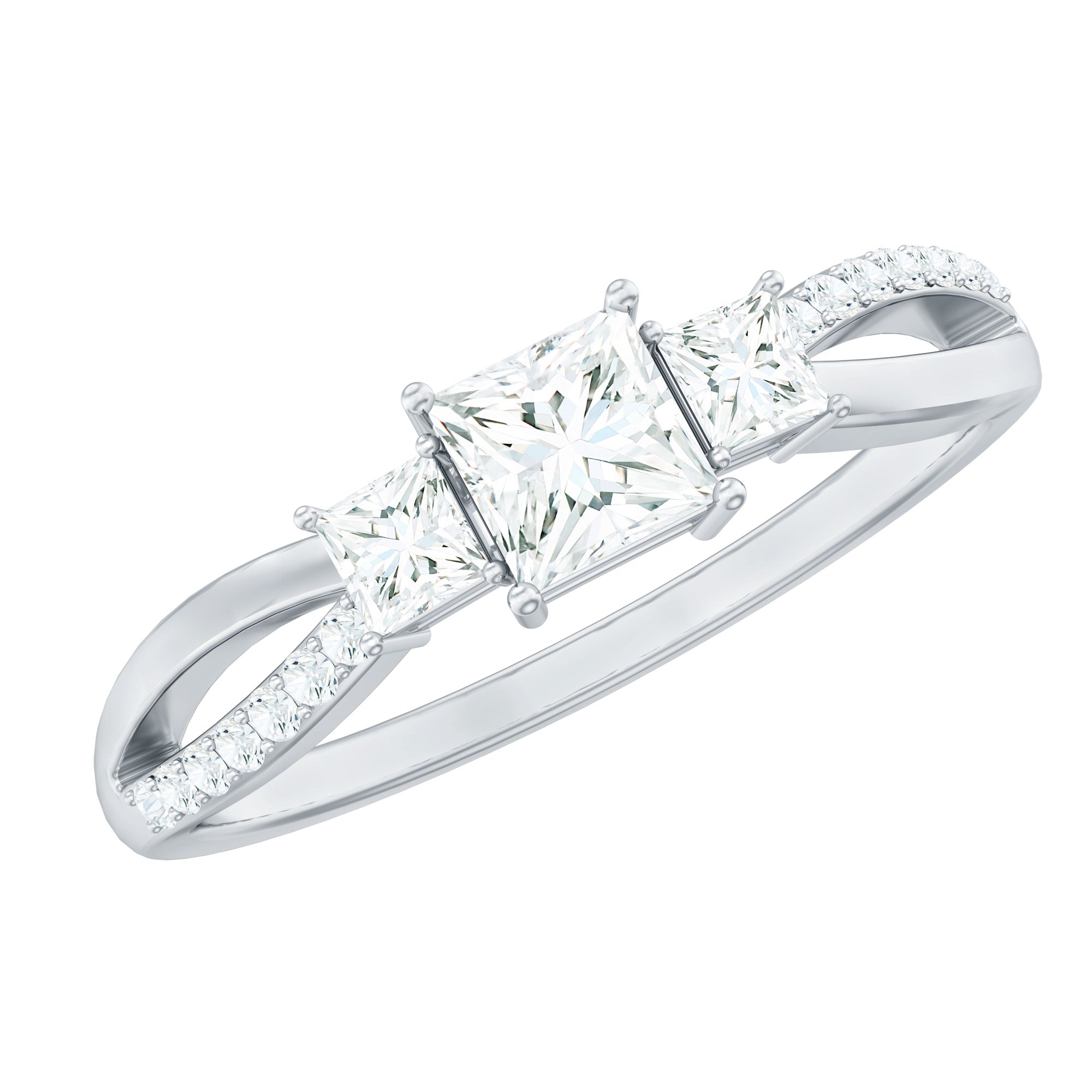 3/4 CT Princess Cut Three Stone Zircon Infinity Promise Ring AAAA - Rosec Jewels