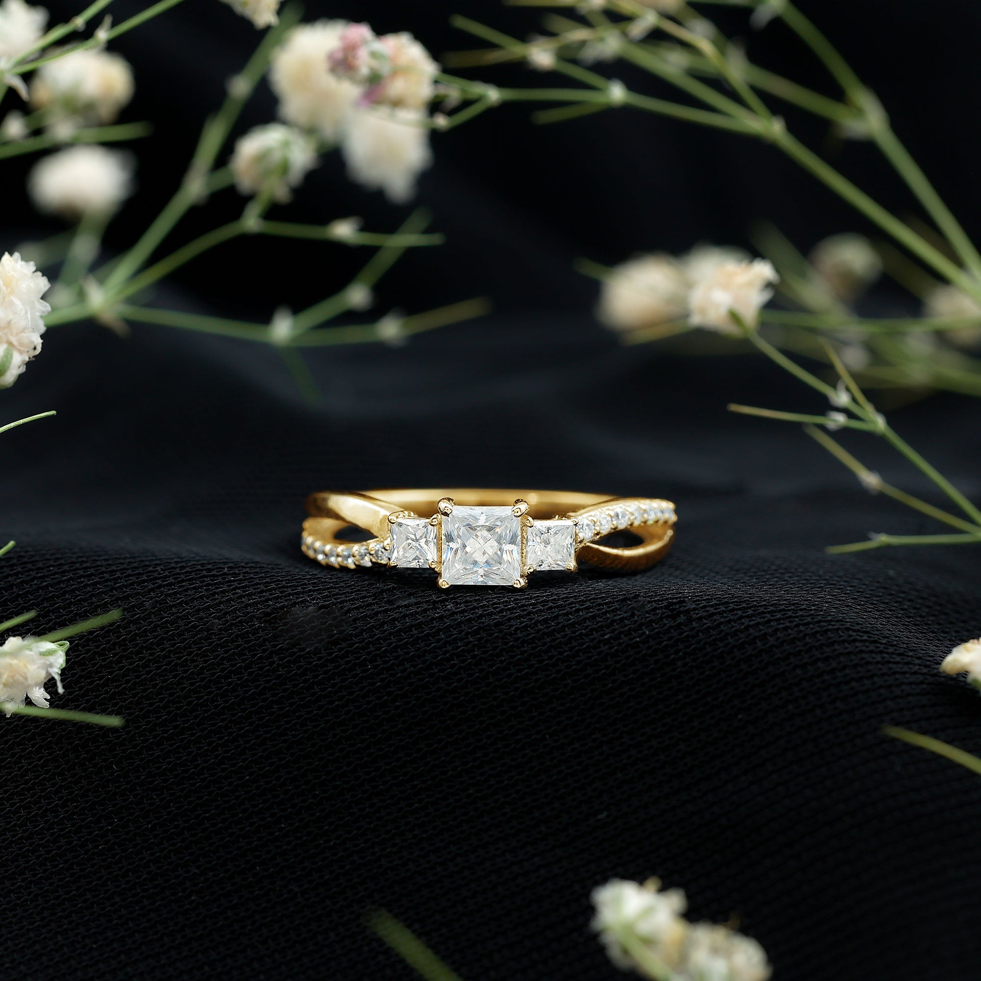 3/4 CT Princess Cut Three Stone Zircon Infinity Promise Ring AAAA - Rosec Jewels