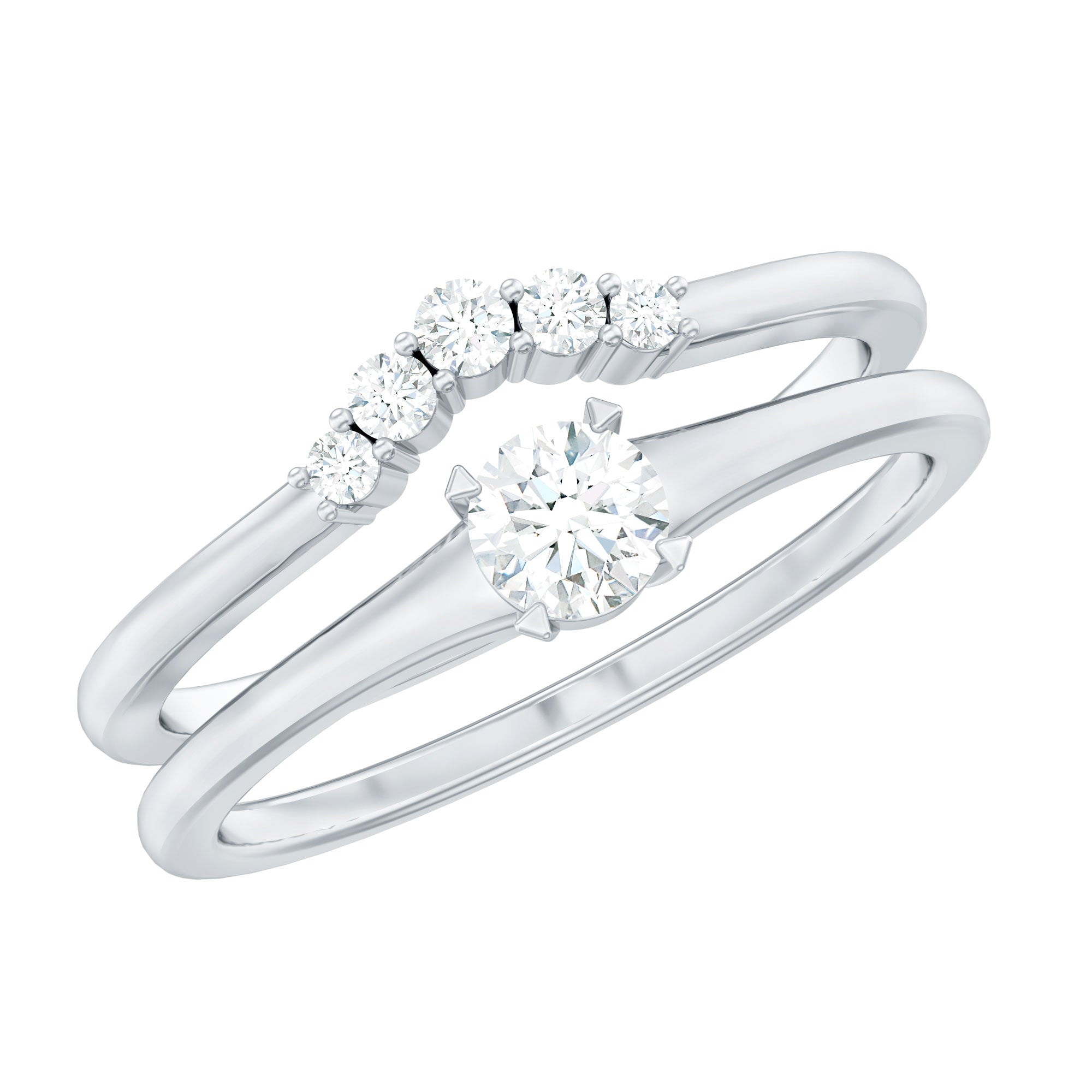 1/2 CT Round Moissanite Minimal Solitaire Ring with Curved Band in Gold