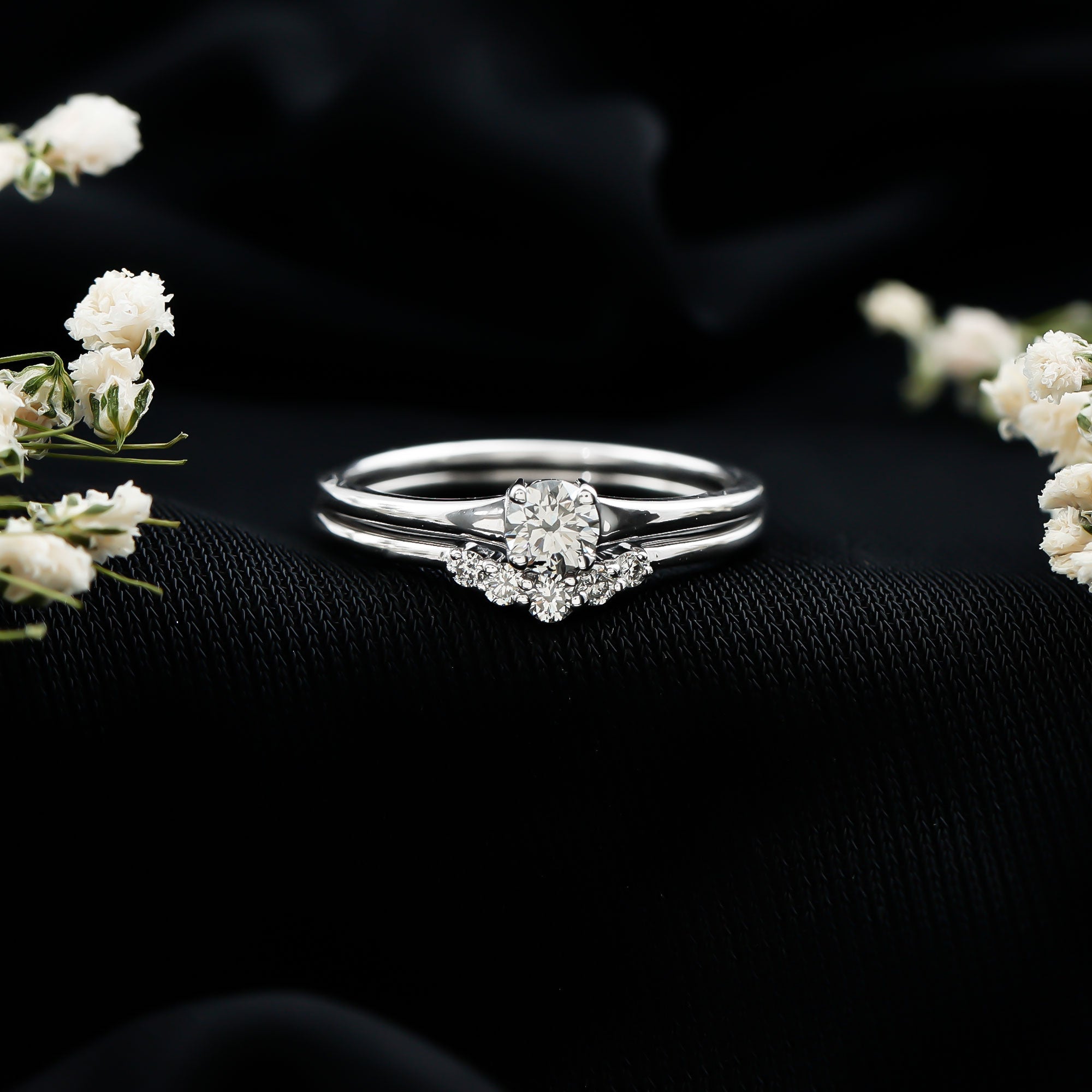 Round Cut Moissanite Engagement Ring with Wedding Band D-VS1 - Rosec Jewels