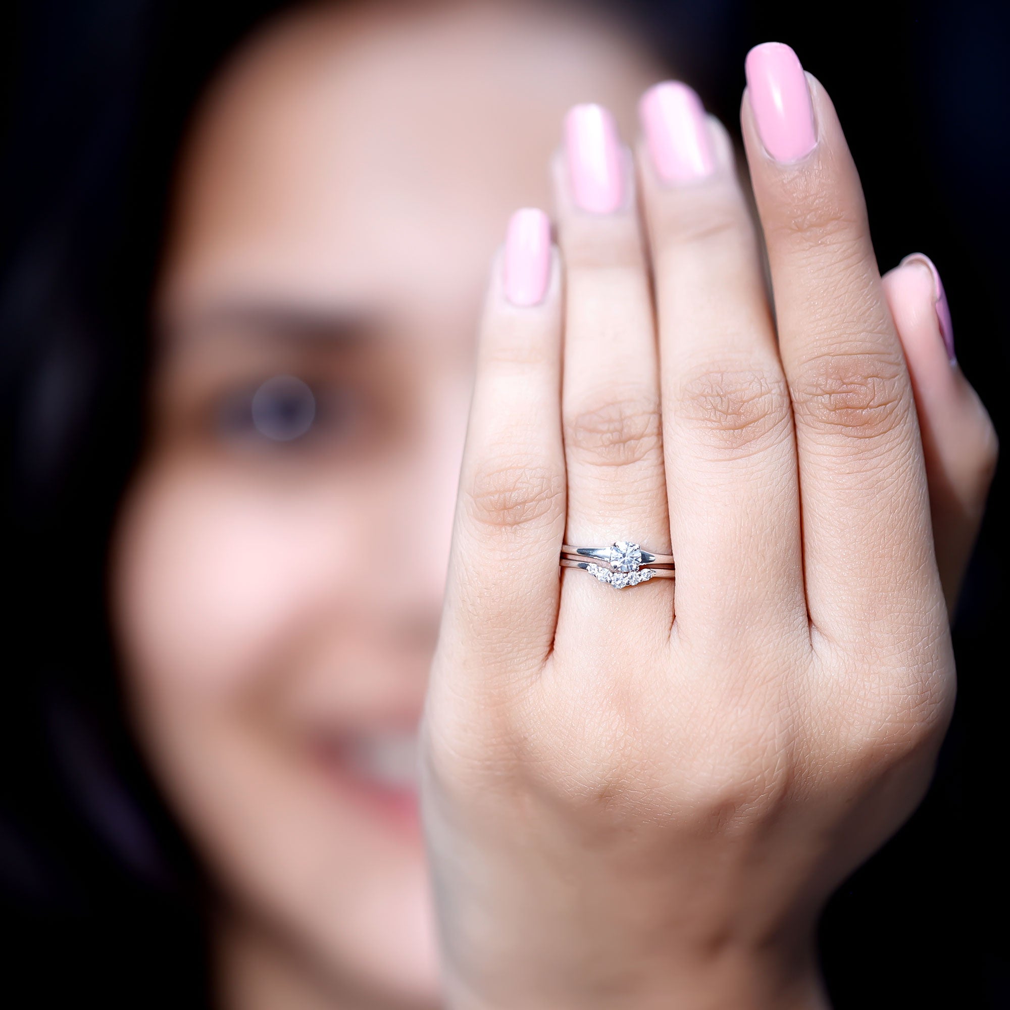 Round Cut Moissanite Engagement Ring with Wedding Band D-VS1 - Rosec Jewels