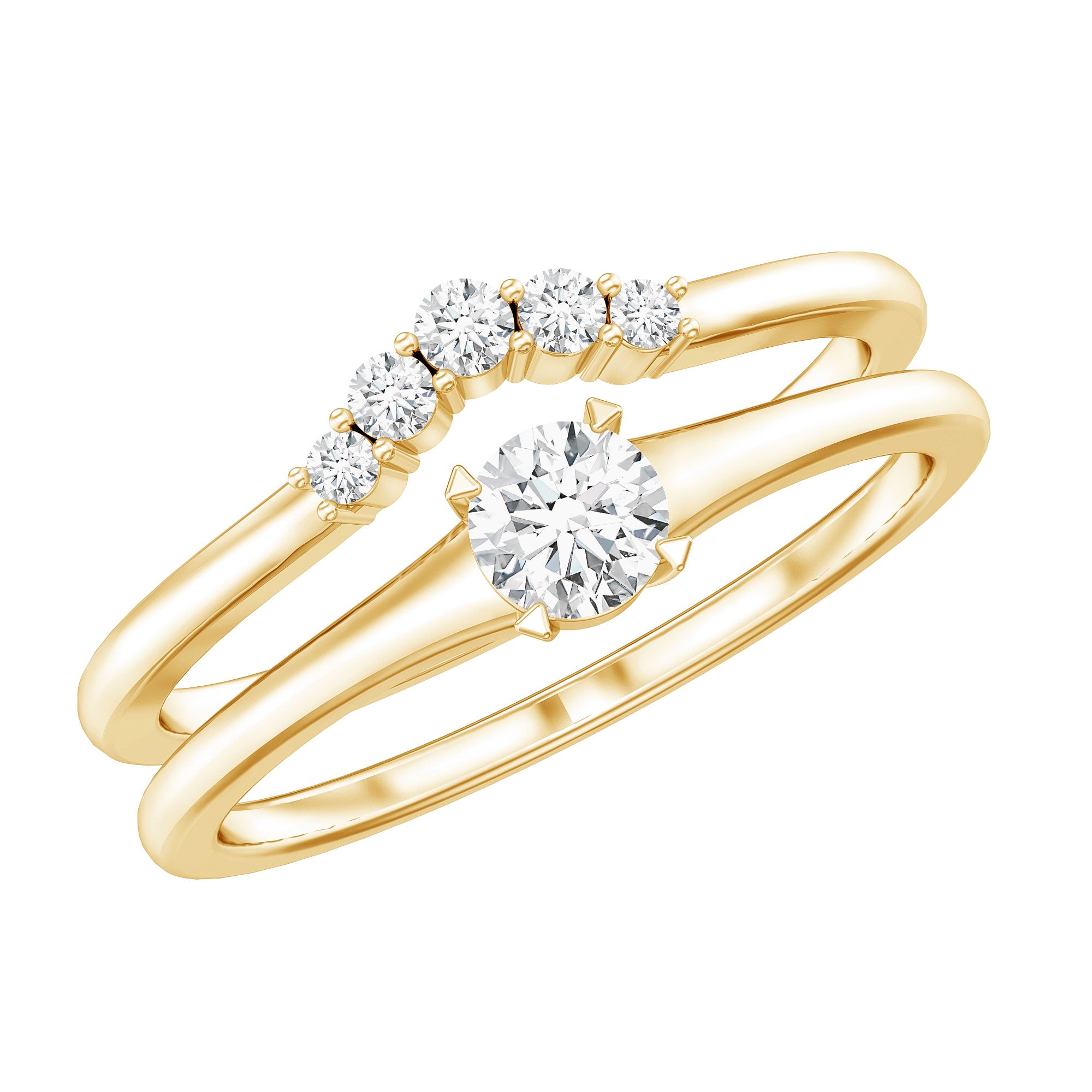 Round Cut Moissanite Engagement Ring with Wedding Band D-VS1 - Rosec Jewels
