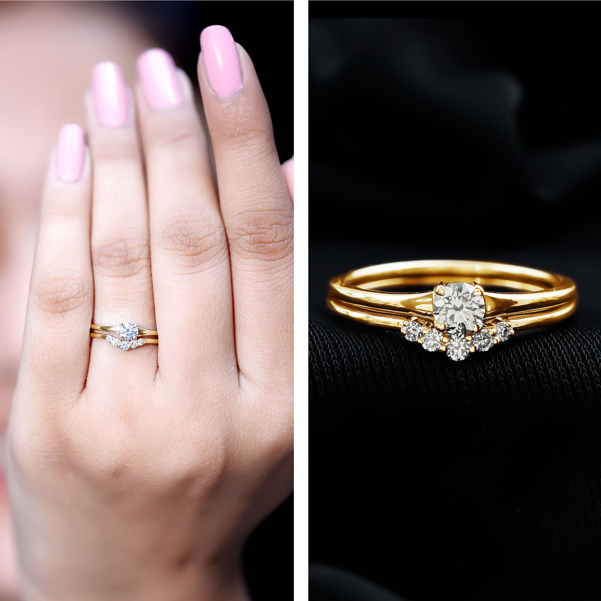 Round Cut Moissanite Engagement Ring with Wedding Band D-VS1 - Rosec Jewels