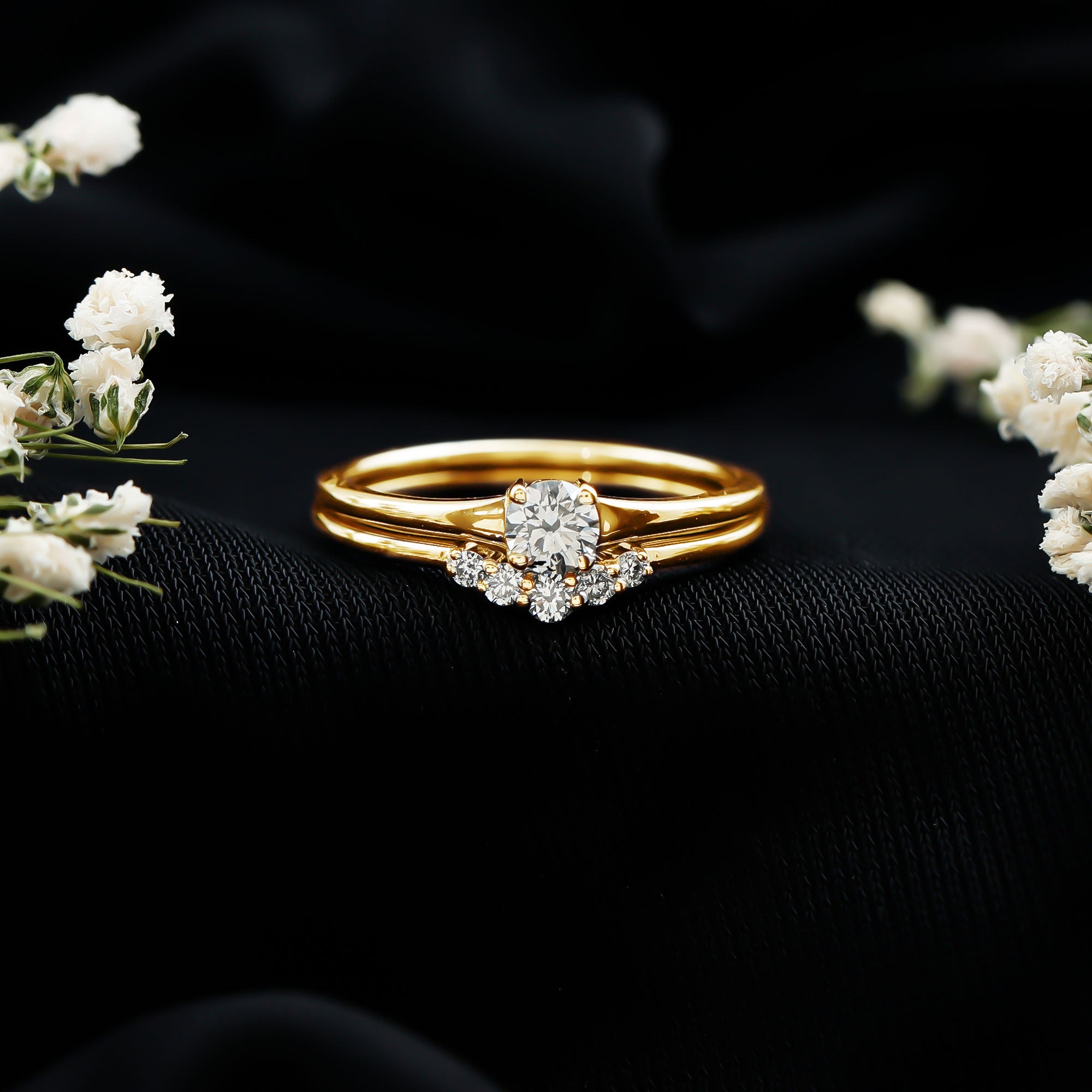 Round Cut Moissanite Engagement Ring with Wedding Band D-VS1 - Rosec Jewels