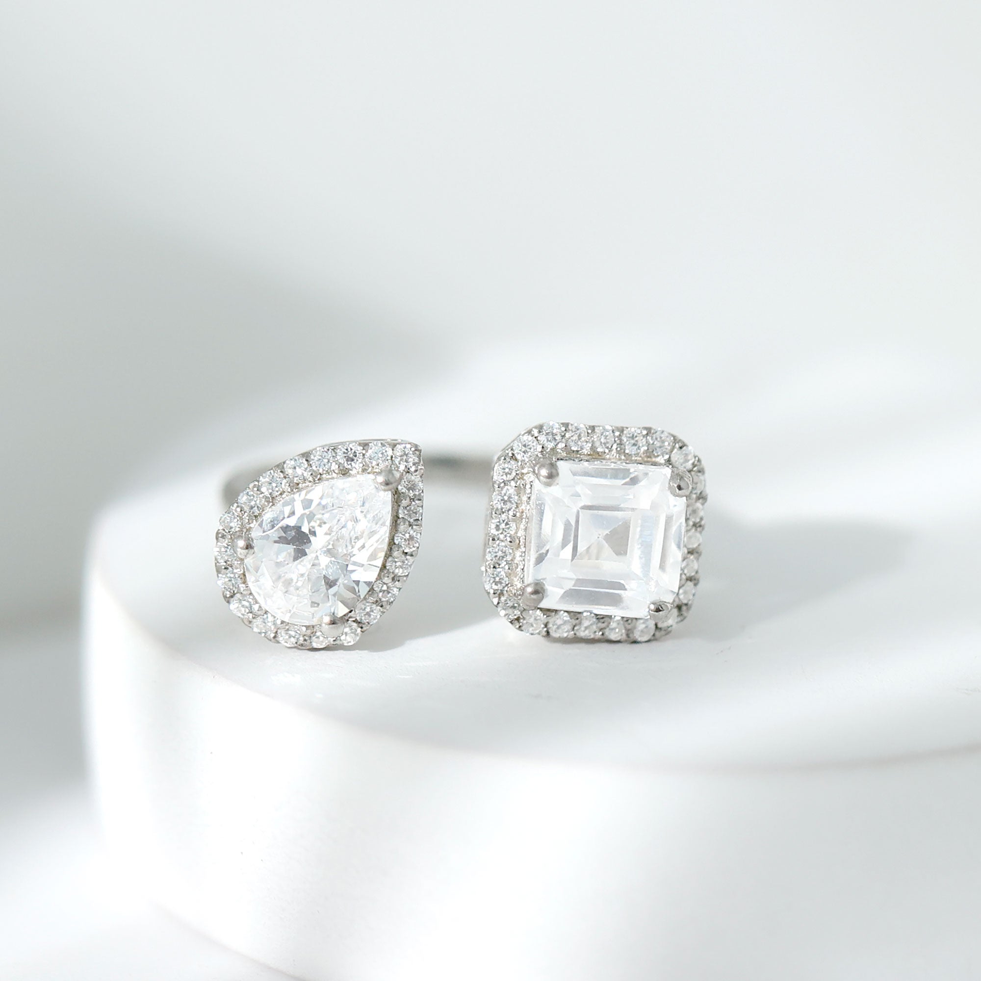 Certified Simulated Diamond Two Stone Cuff Engagement Ring AAAA - Rosec Jewels