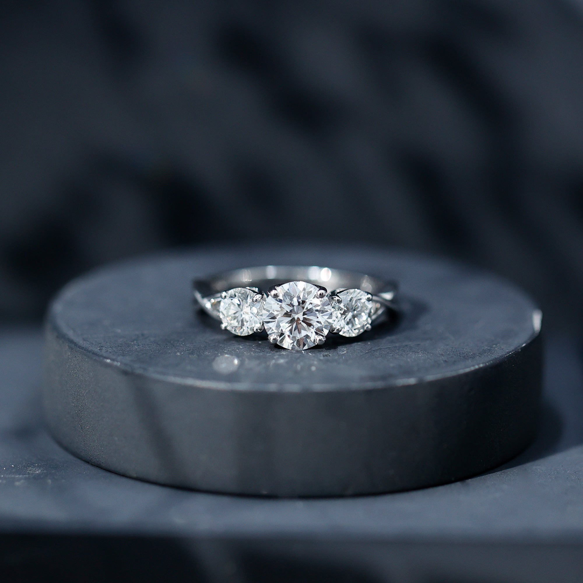 3 Stone Round Cubic Zirconia Crossover Engagement Ring AAAA - Rosec Jewels