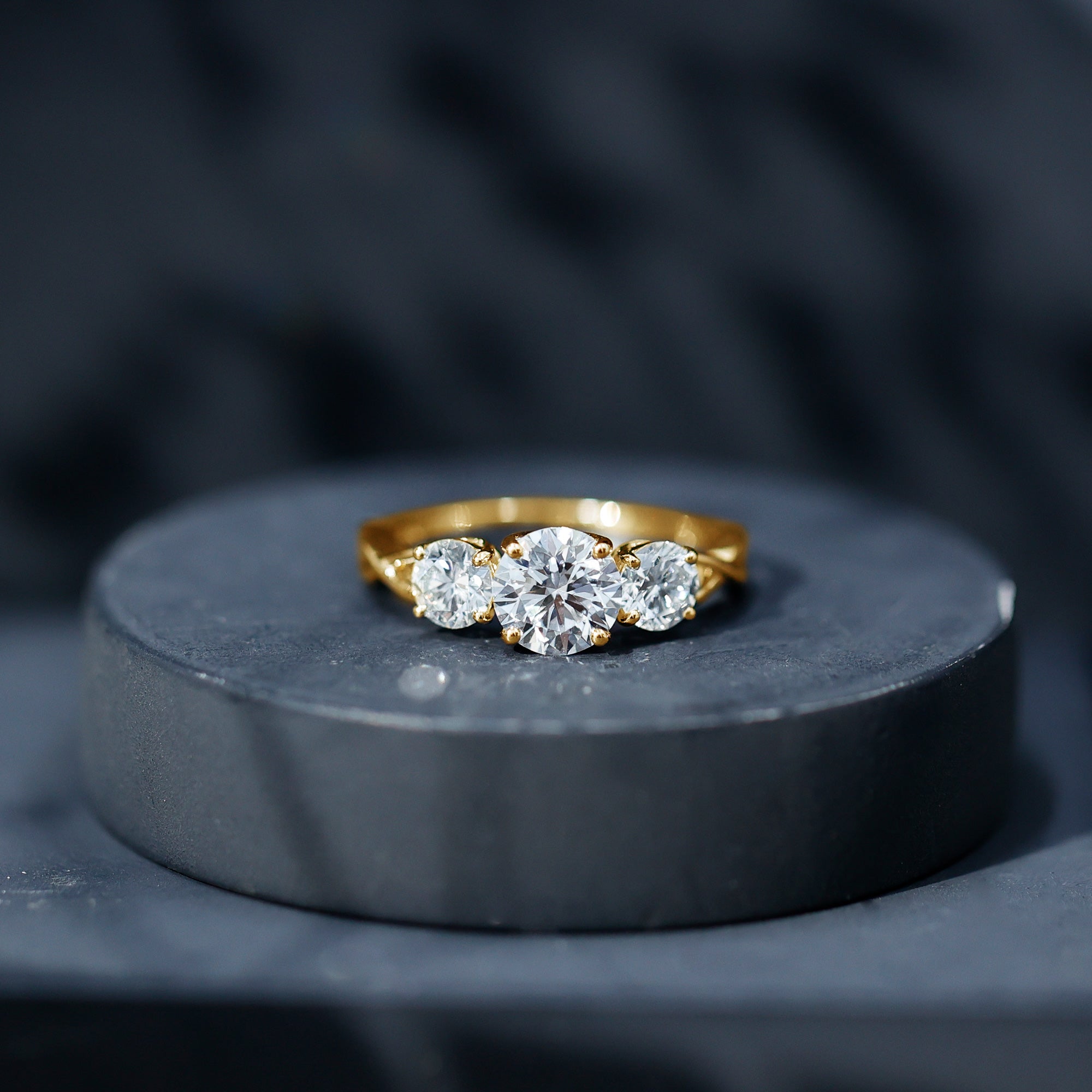 3 Stone Round Cubic Zirconia Crossover Engagement Ring AAAA - Rosec Jewels