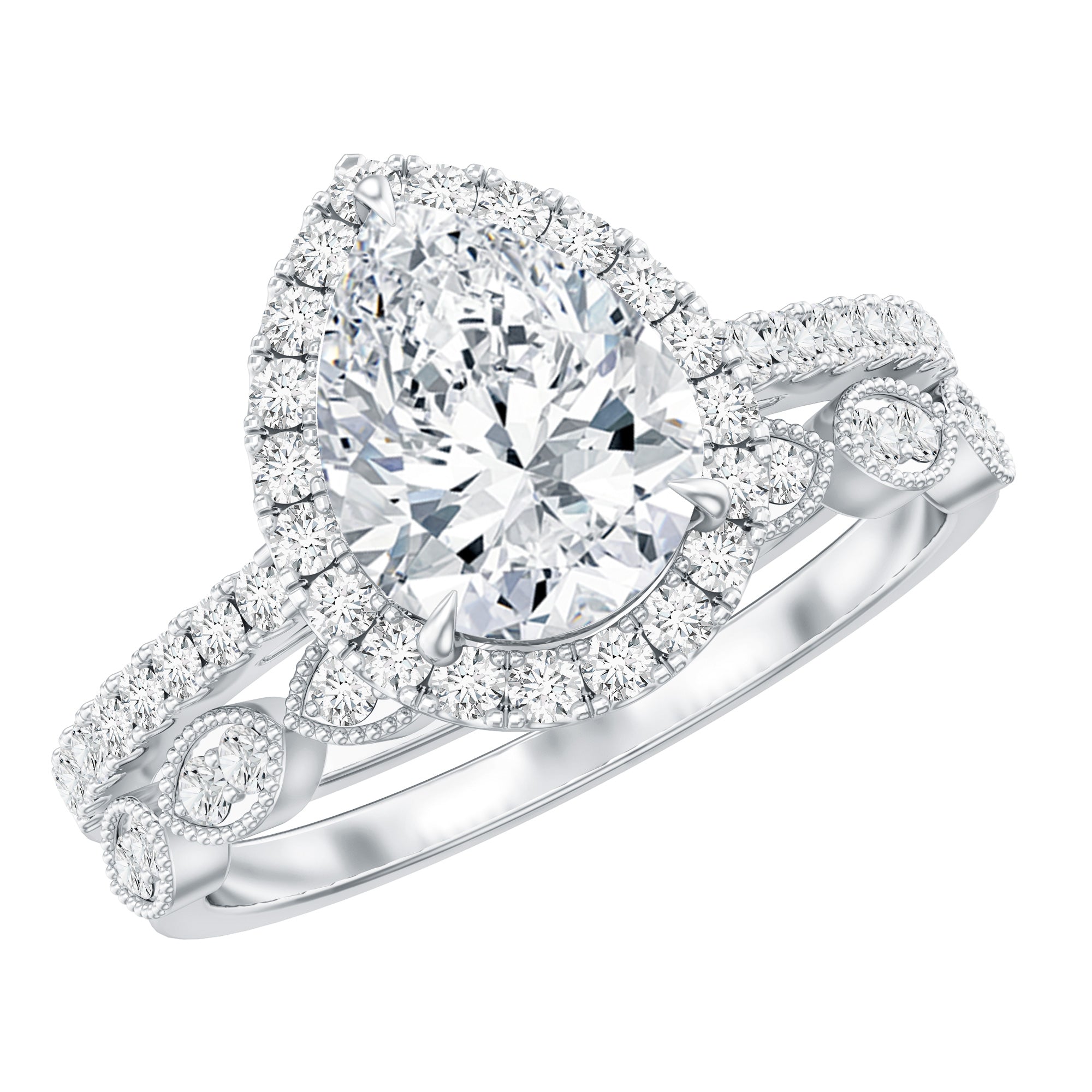 Designer Zircon Teardrop Wedding Ring with Enhancer Band