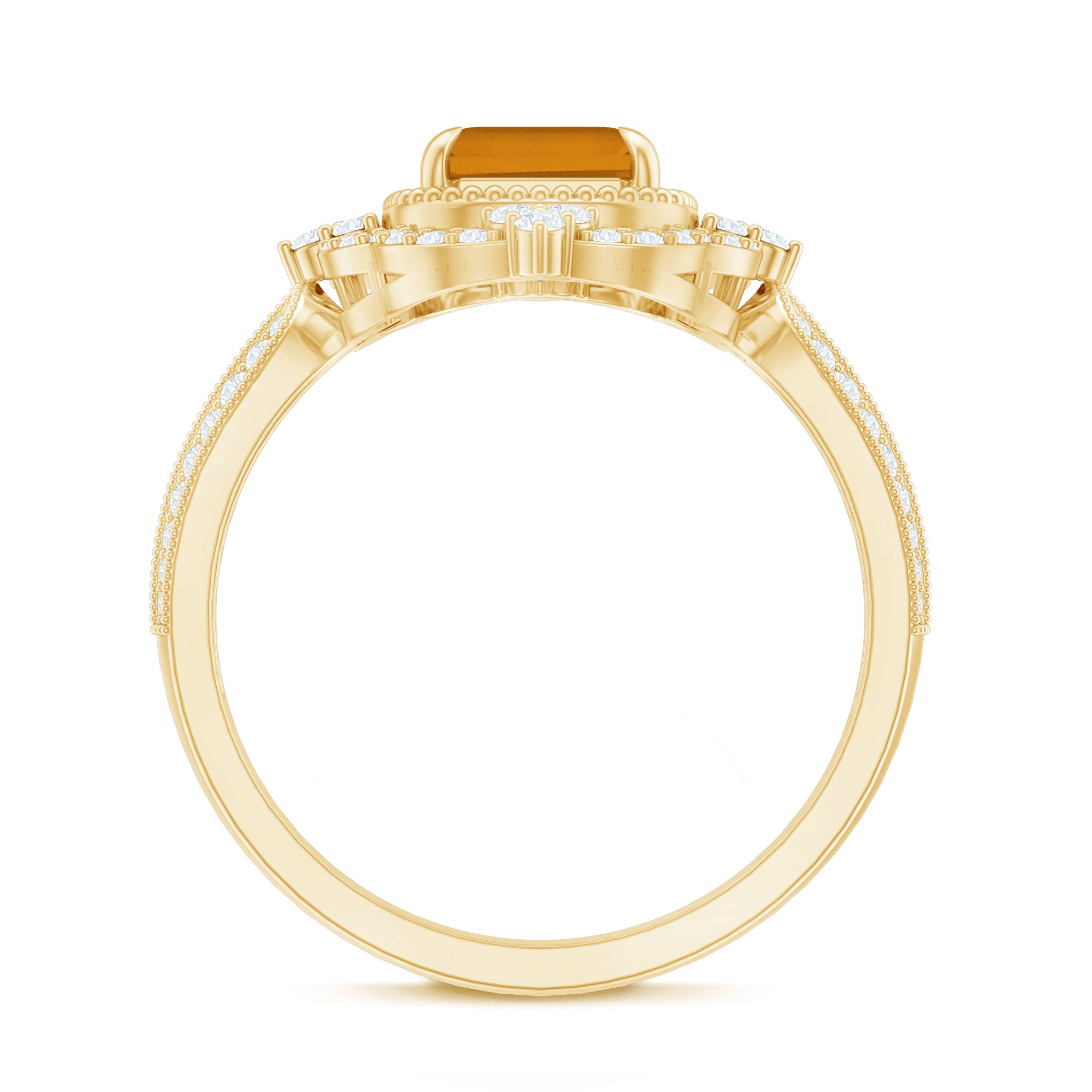 Vintage Inspired Citrine Emerald Cut Engagement Ring with Moissanite Halo AAA - Rosec Jewels