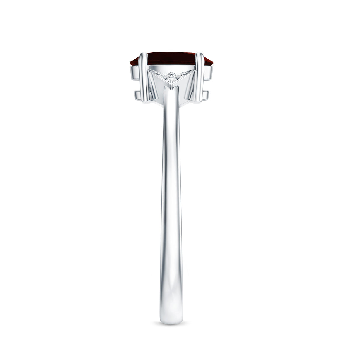 Natural Oval Garnet Engagement Ring with Diamond Trio AAA - Rosec Jewels
