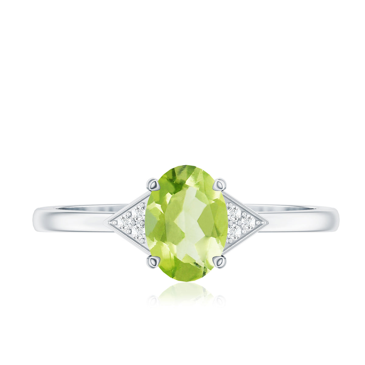 Natural Solitaire 1 Carat Peridot Oval Engagement Ring with Diamond AAA - Rosec Jewels
