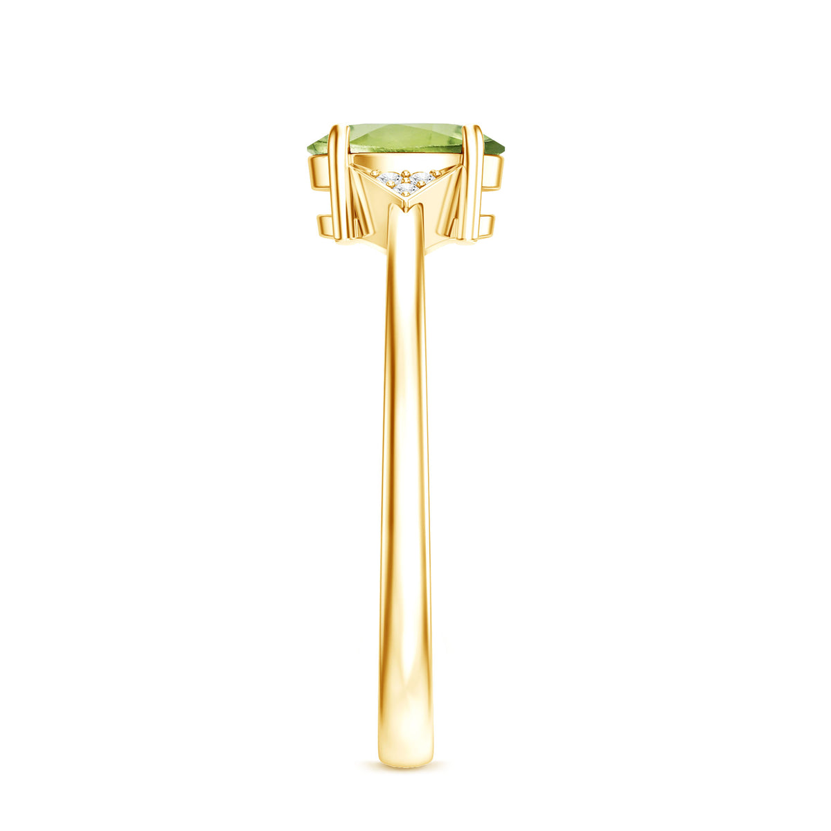 Natural Solitaire 1 Carat Peridot Oval Engagement Ring with Diamond AAA - Rosec Jewels