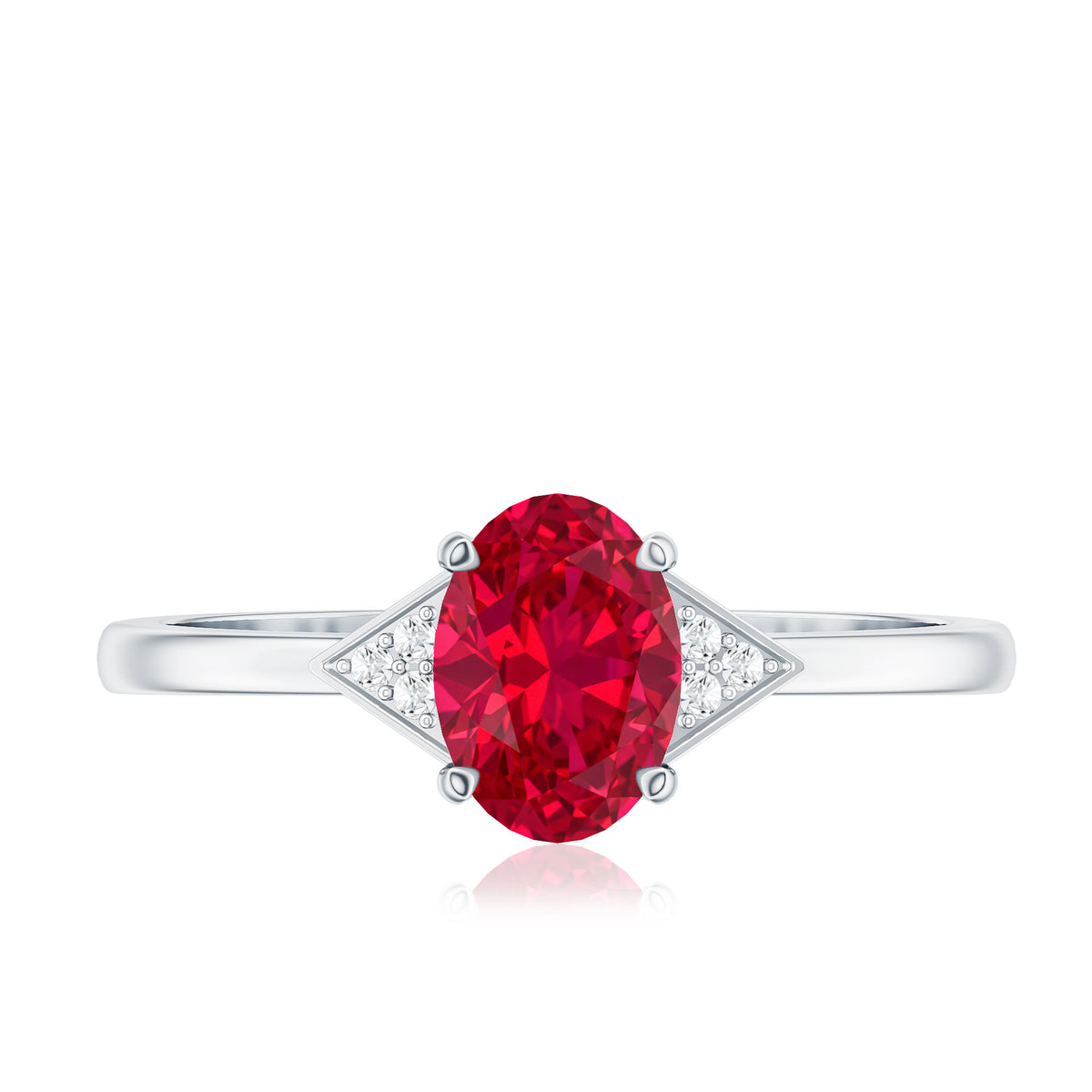1.5 Carat Oval Lab Created Ruby Solitaire Ring with Diamonds AAAA - Rosec Jewels