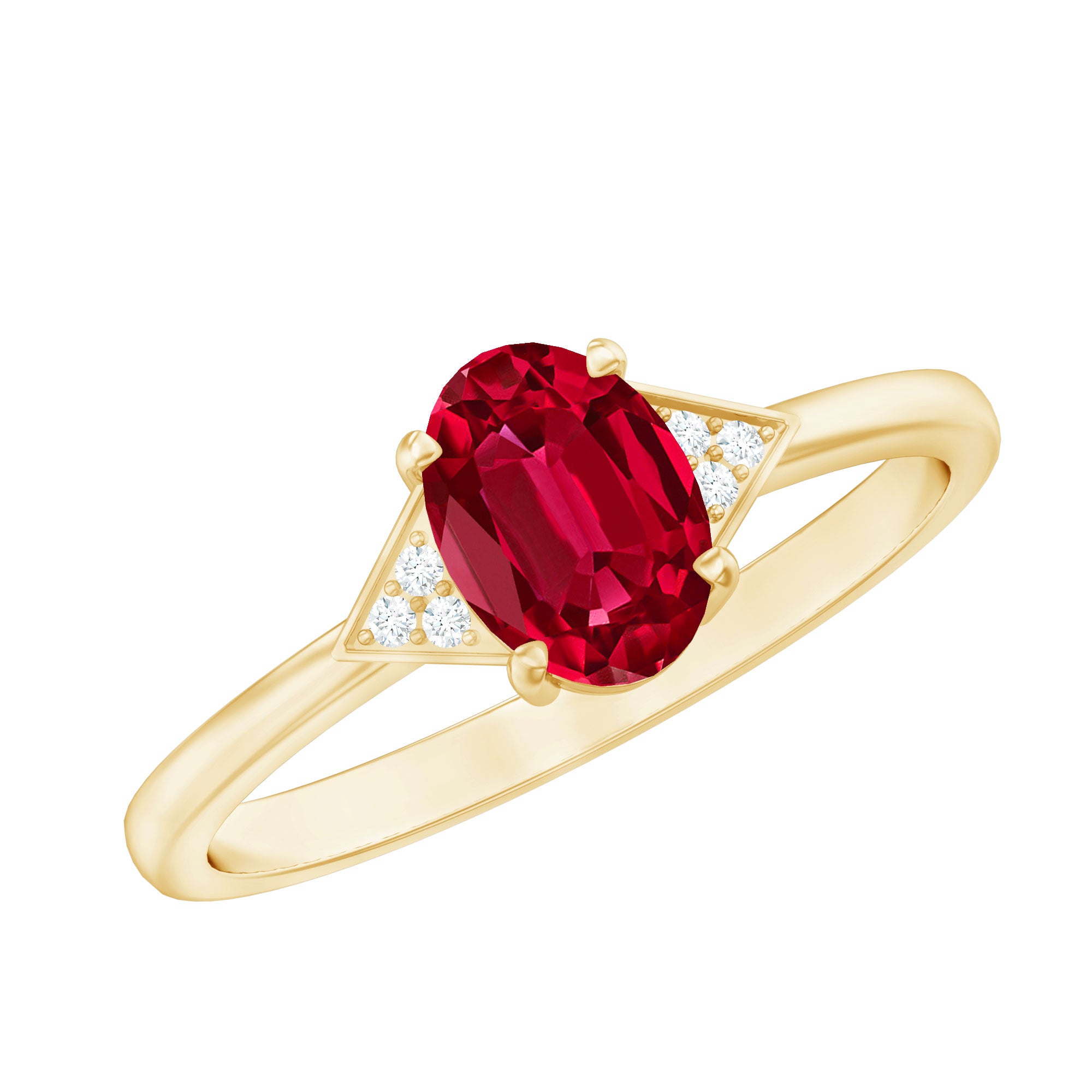 Rosec Jewels-6X8MM Oval Lab Created Ruby Solitaire Ring with Diamonds