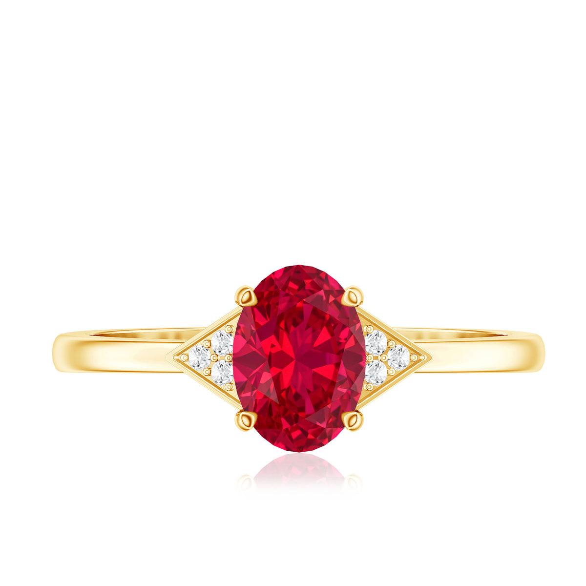 1.5 Carat Oval Lab Created Ruby Solitaire Ring with Diamonds AAAA - Rosec Jewels