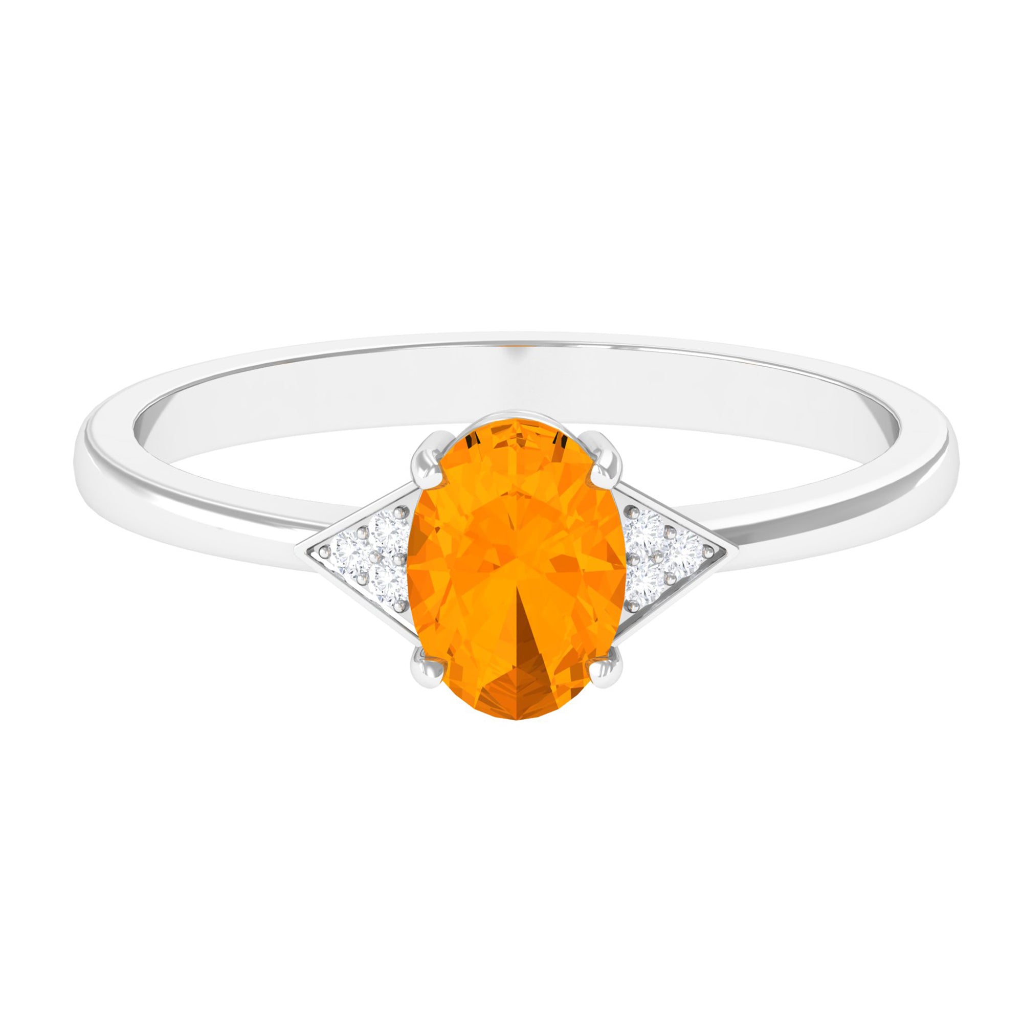 3/4 CT Oval Fire Opal Solitaire Ring with Diamond Accent