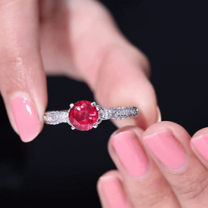 Solitaire Created Ruby Celtic Knot Ring with Diamond AAAA - Rosec Jewels