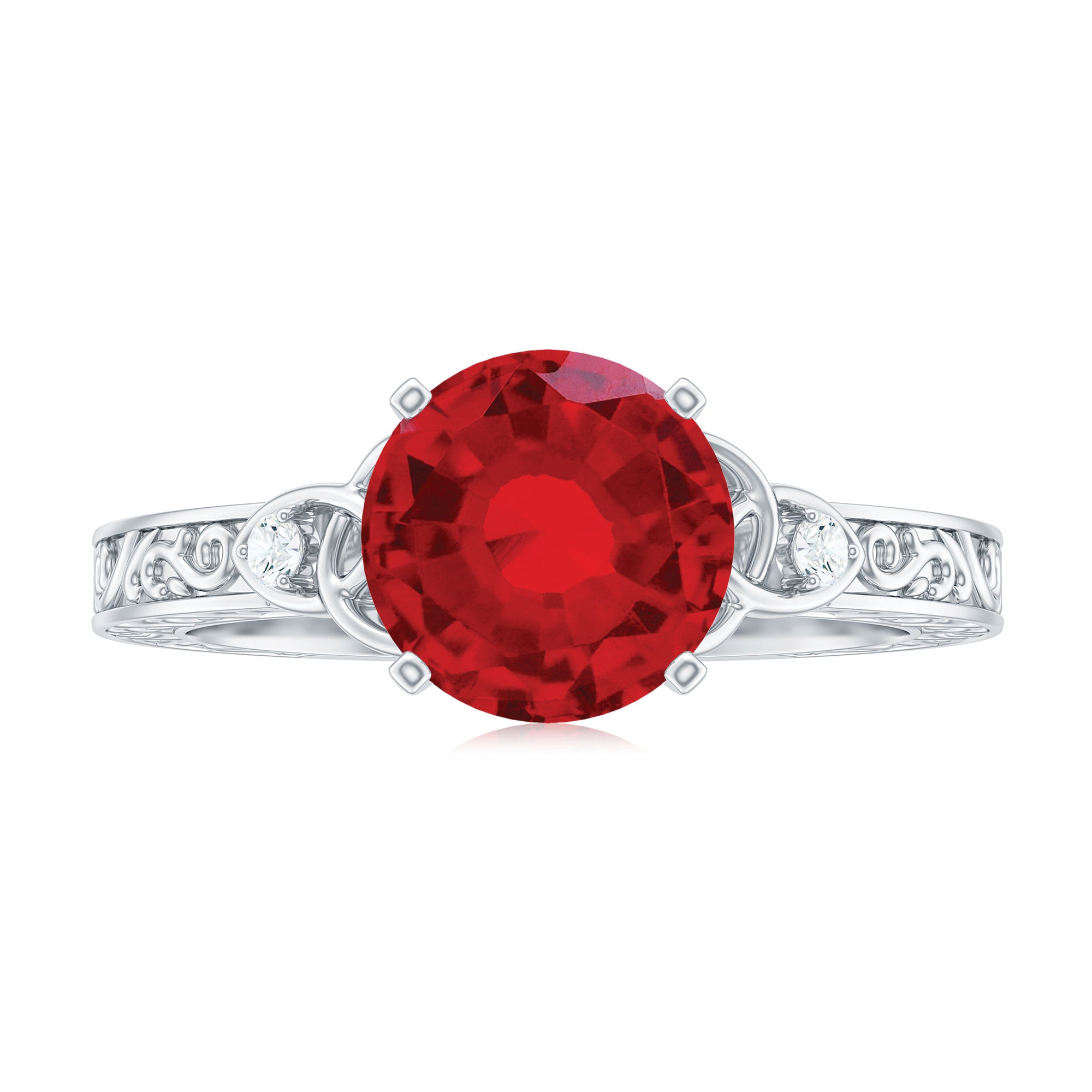 Solitaire Created Ruby Celtic Knot Ring with Diamond AAAA - Rosec Jewels