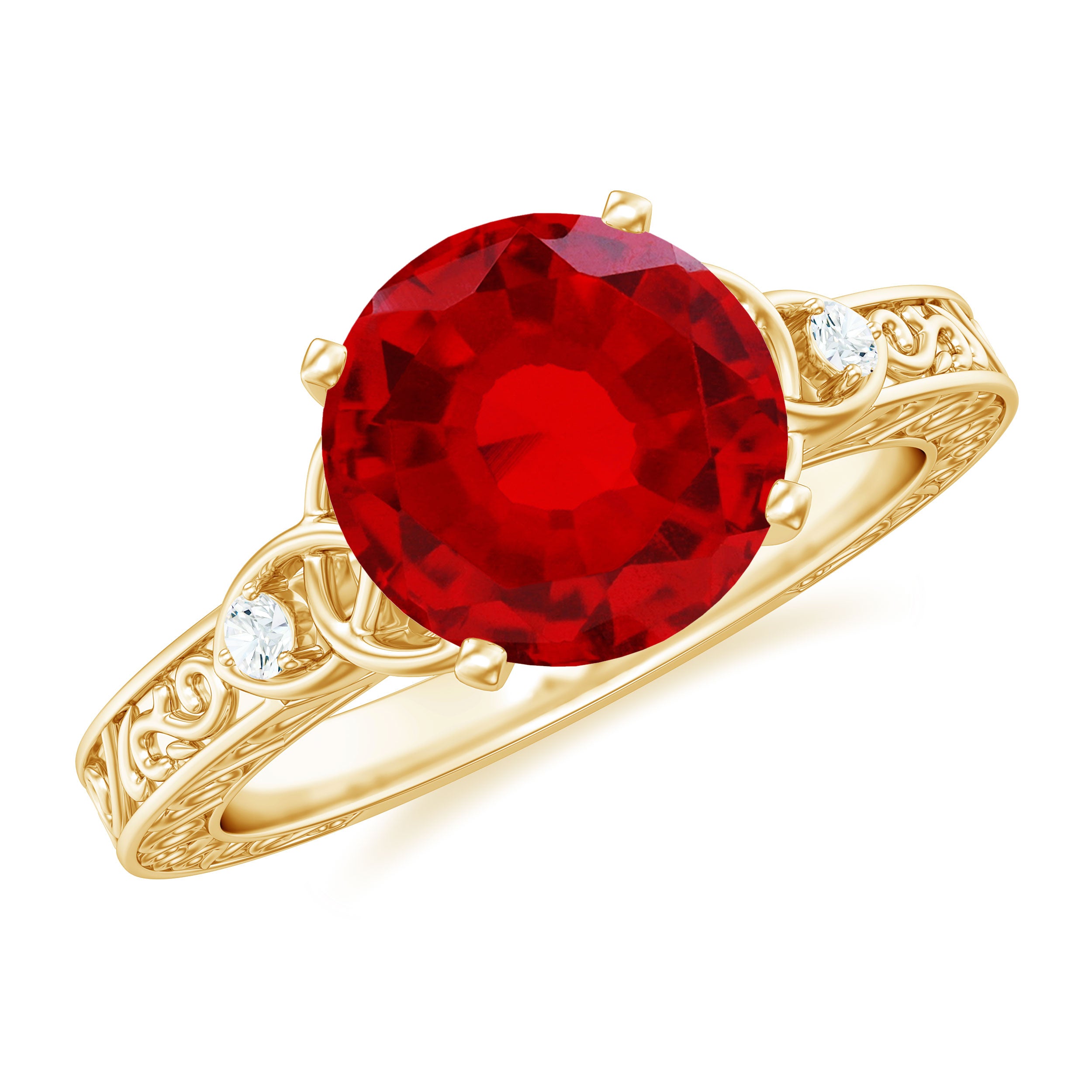 Solitaire Created Ruby Celtic Knot Ring with Diamond AAAA - Rosec Jewels