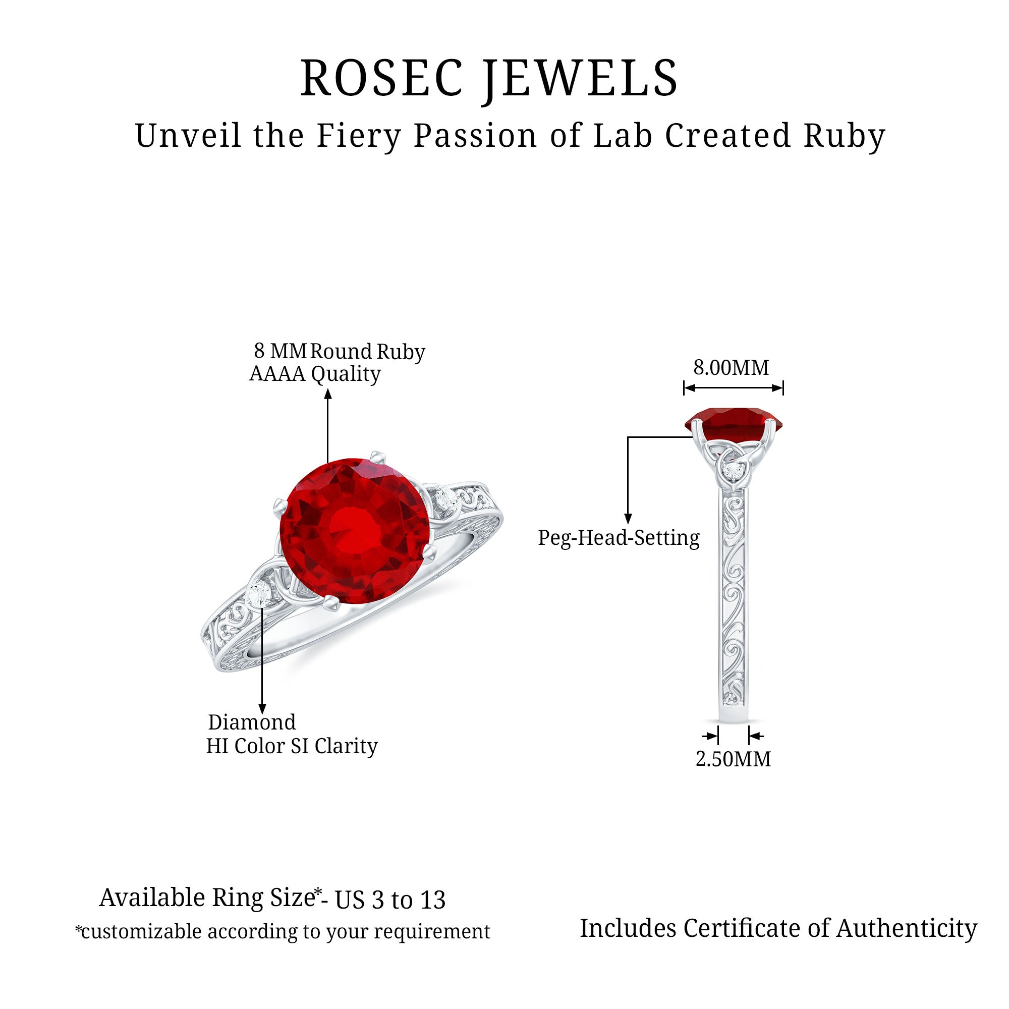Solitaire Created Ruby Celtic Knot Ring with Diamond AAAA - Rosec Jewels