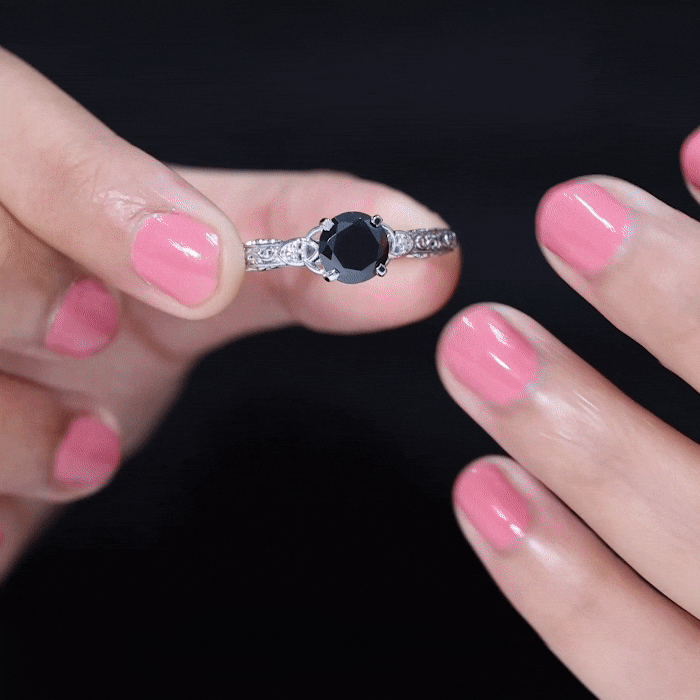 Vintage Inspired Black Onyx Celtic Engagement Ring with Diamond AAA - Rosec Jewels