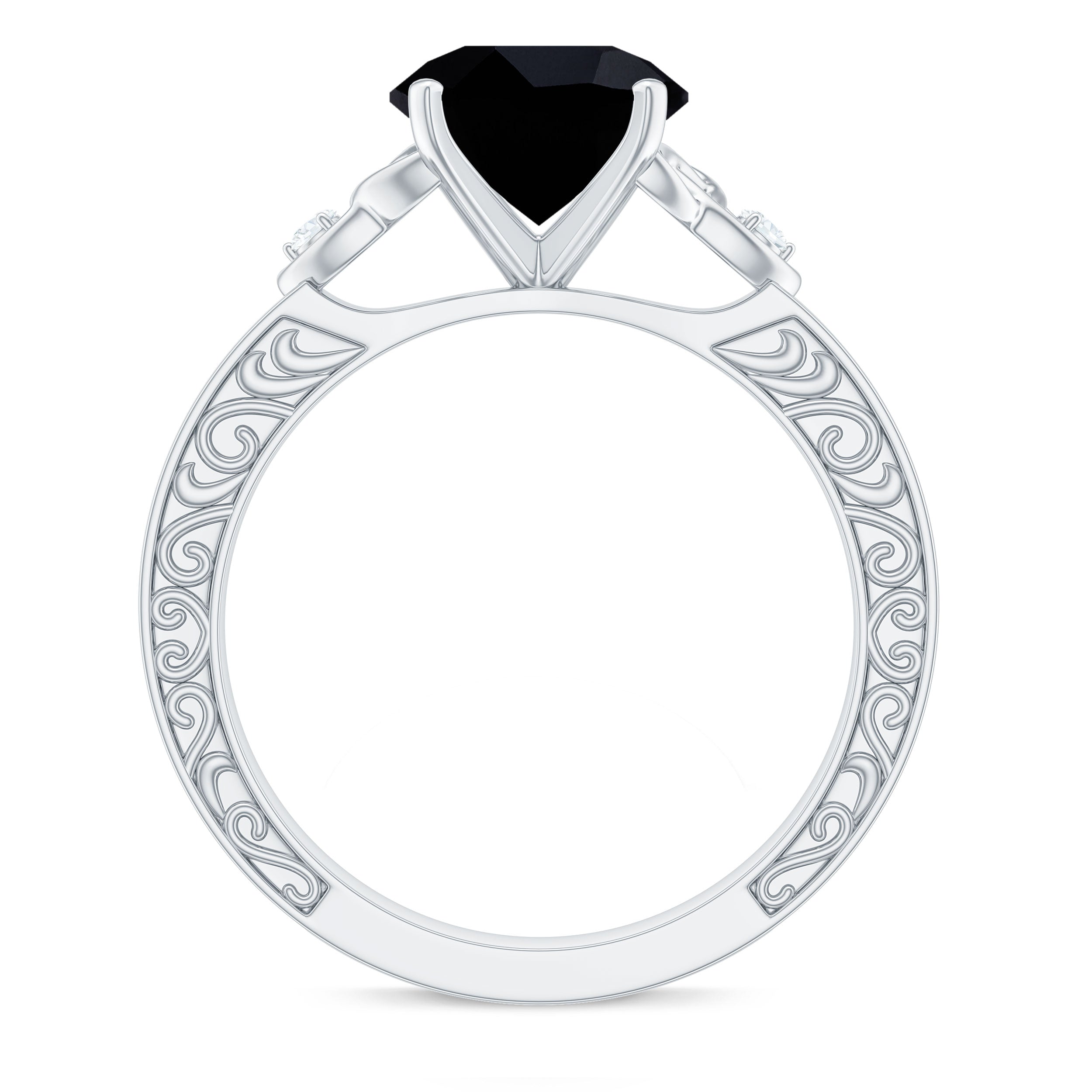 Vintage Inspired Black Onyx Celtic Engagement Ring with Diamond AAA - Rosec Jewels
