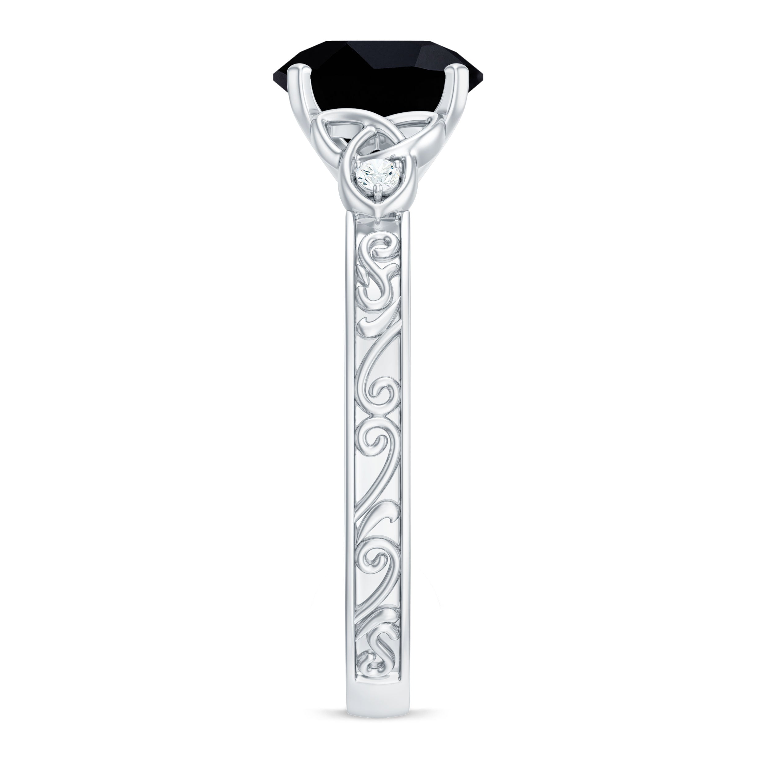 Vintage Inspired Black Onyx Celtic Engagement Ring with Diamond AAA - Rosec Jewels