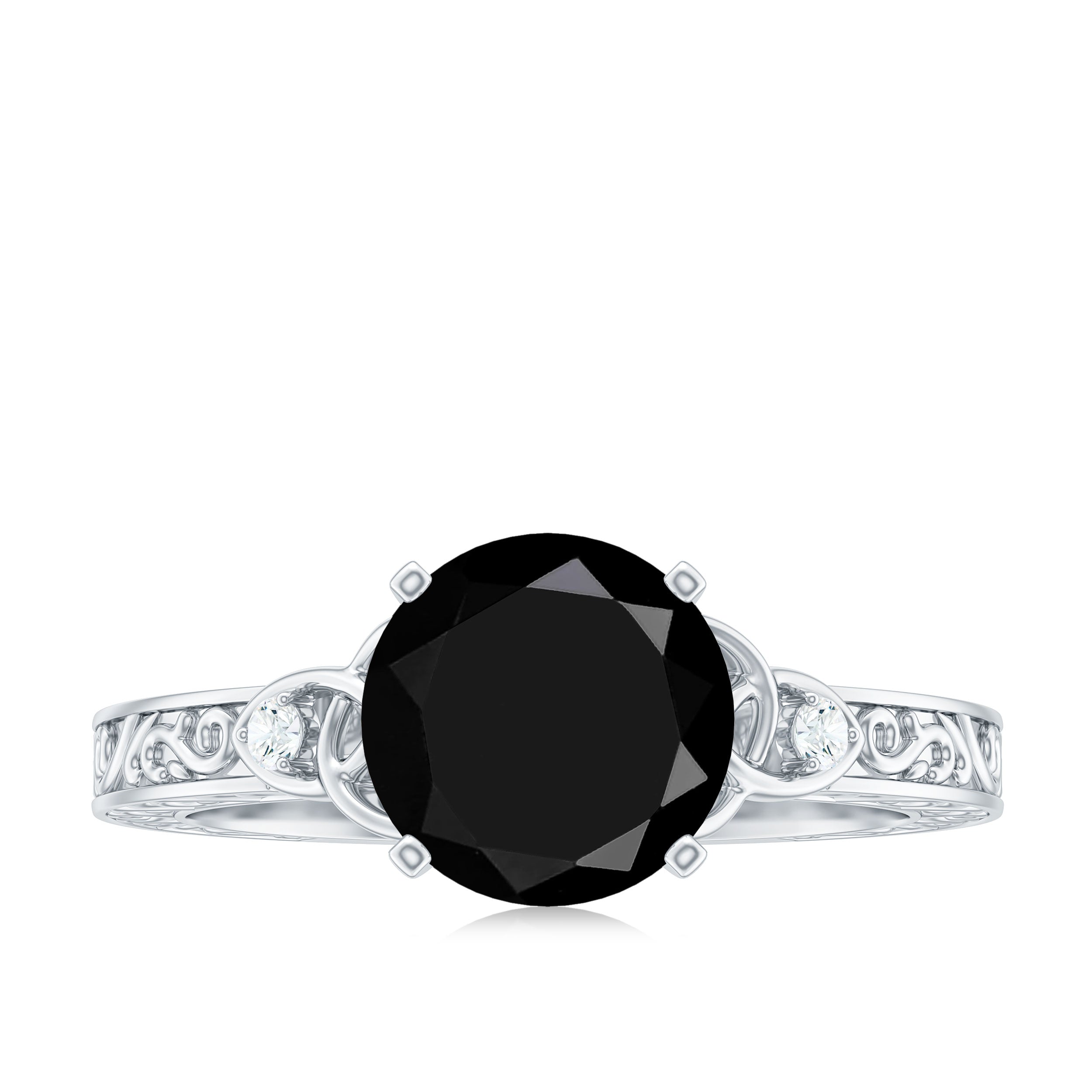Vintage Inspired Black Onyx Celtic Engagement Ring with Diamond AAA - Rosec Jewels