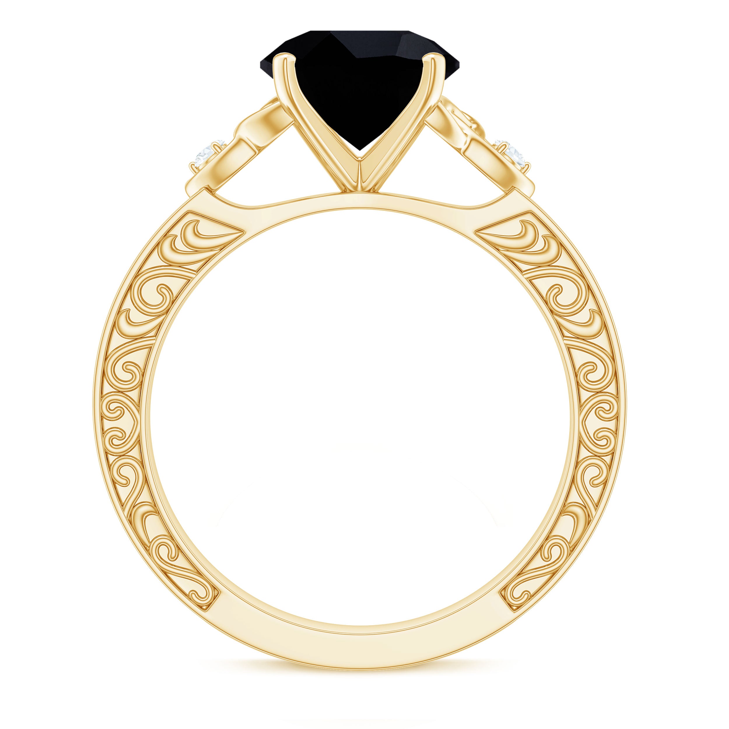 Vintage Inspired Black Onyx Celtic Engagement Ring with Diamond AAA - Rosec Jewels