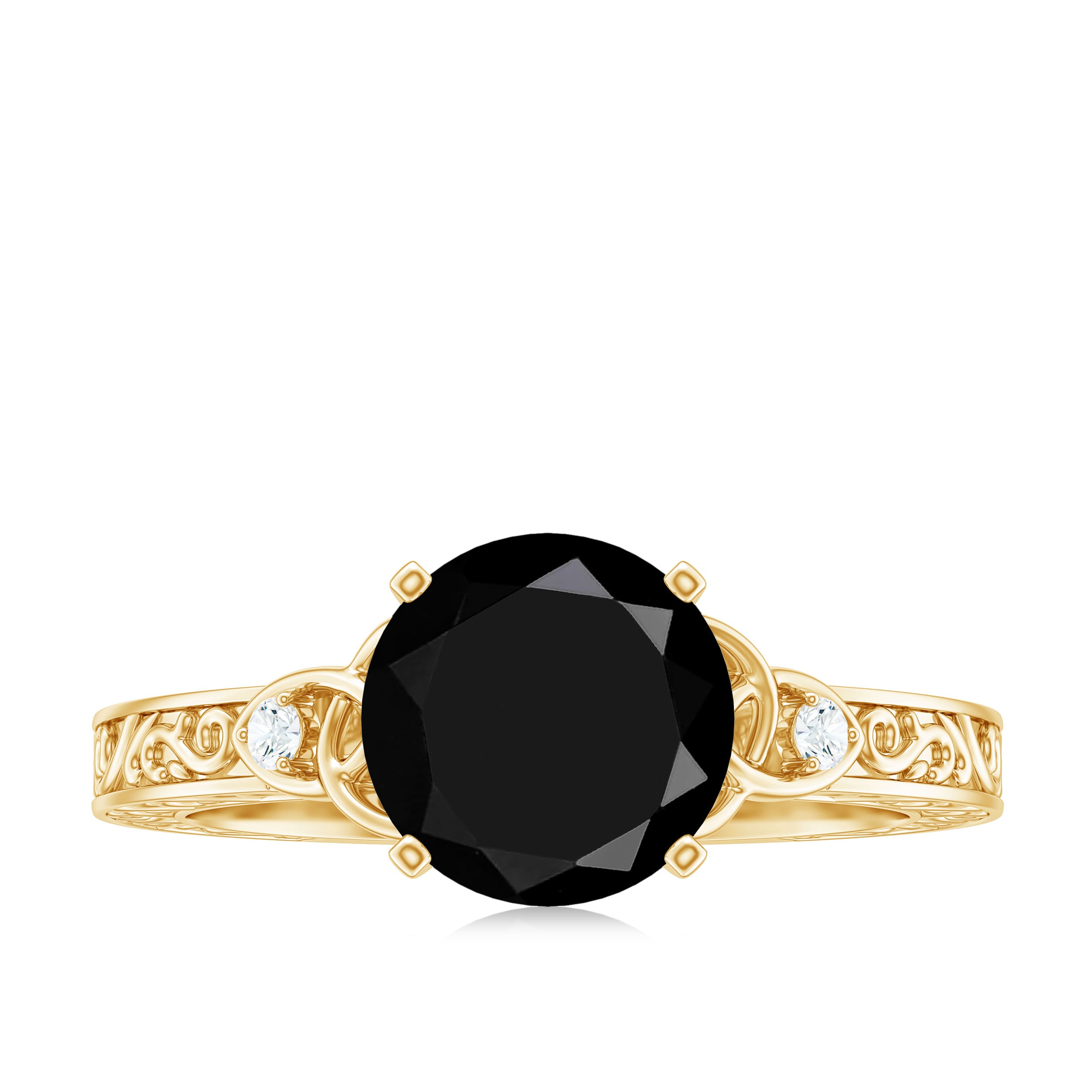 Vintage Inspired Black Onyx Celtic Engagement Ring with Diamond AAA - Rosec Jewels