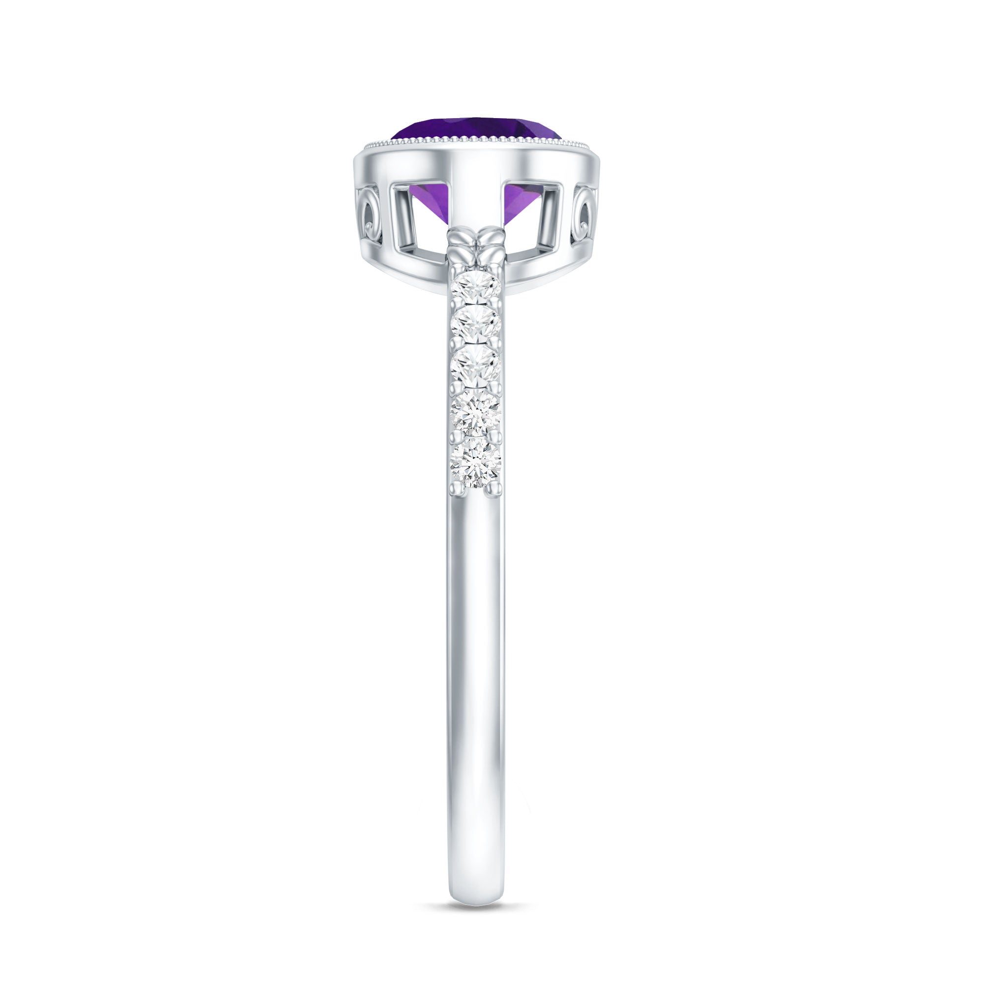 Oval Amethyst Solitaire Engagement Ring with Diamond AAA - Rosec Jewels
