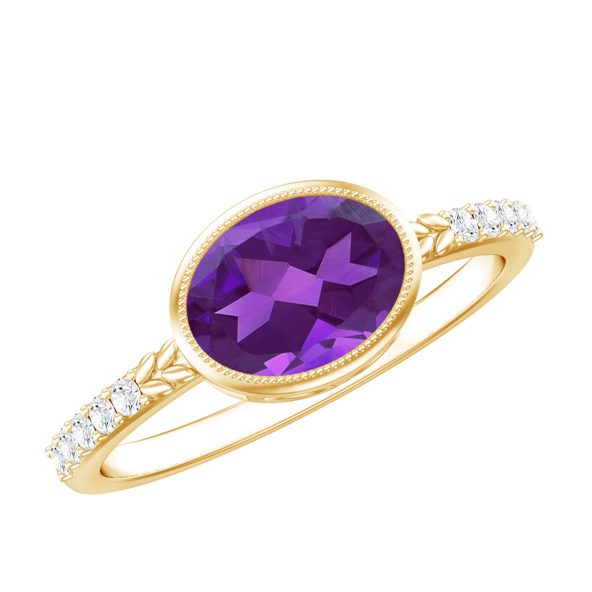 Oval Amethyst Solitaire Engagement Ring with Diamond AAA - Rosec Jewels