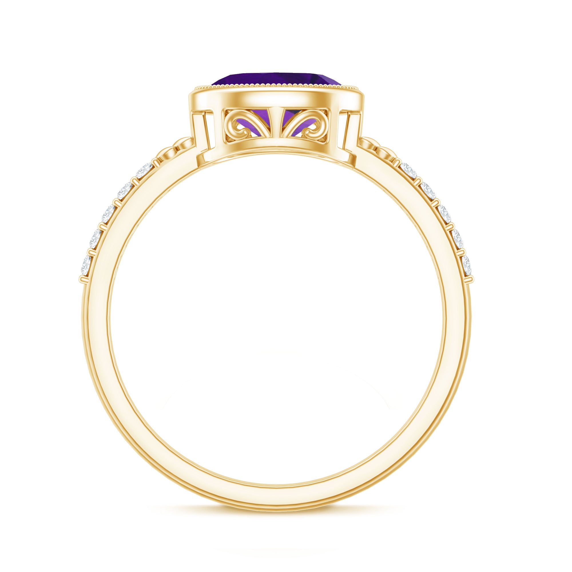Oval Amethyst Solitaire Engagement Ring with Diamond AAA - Rosec Jewels
