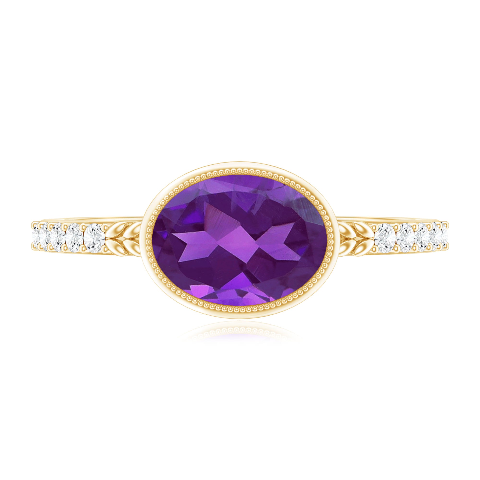 Oval Amethyst Solitaire Engagement Ring with Diamond AAA - Rosec Jewels