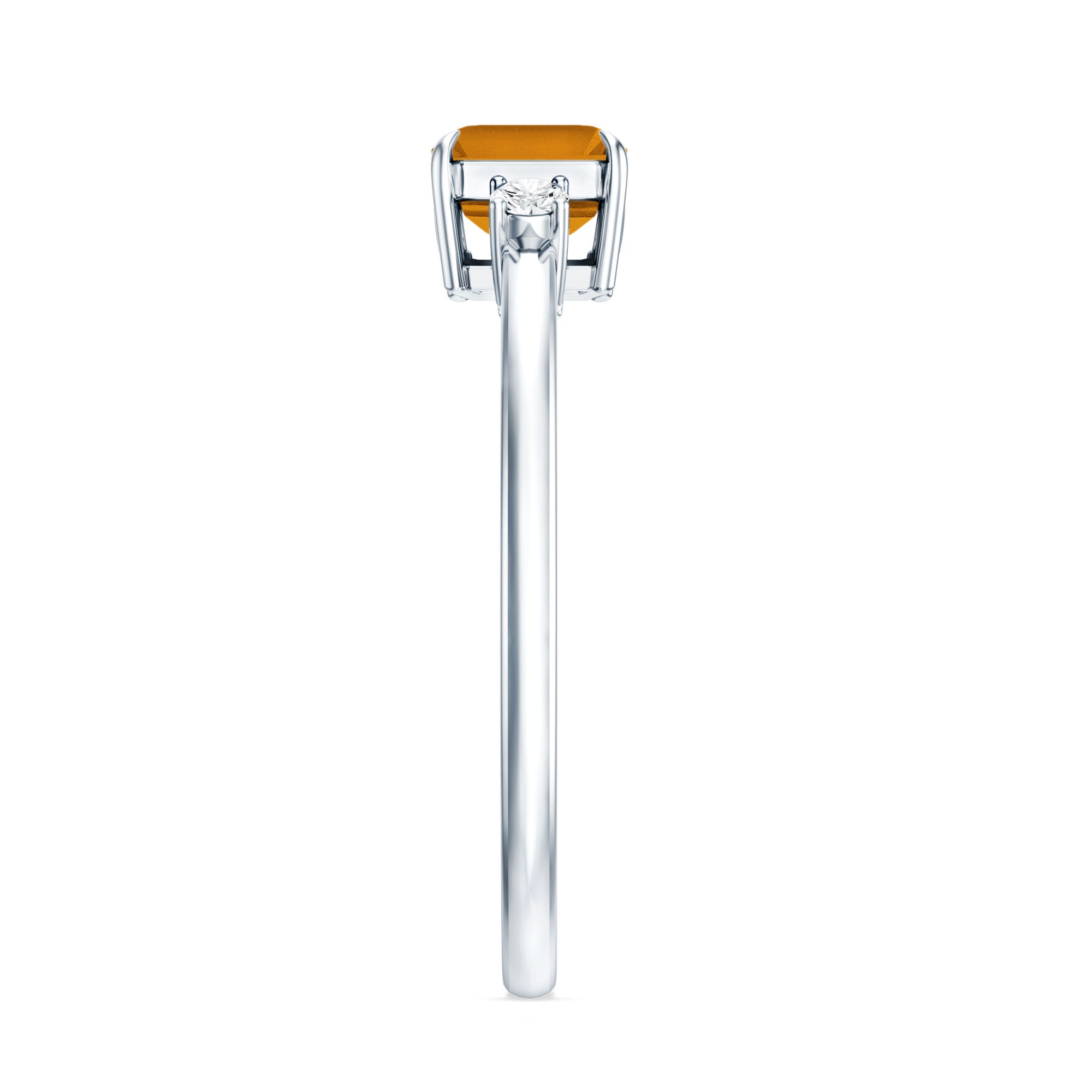 Natural Emerald Cut Citrine East West Engagement Ring with Diamond AAA - Rosec Jewels
