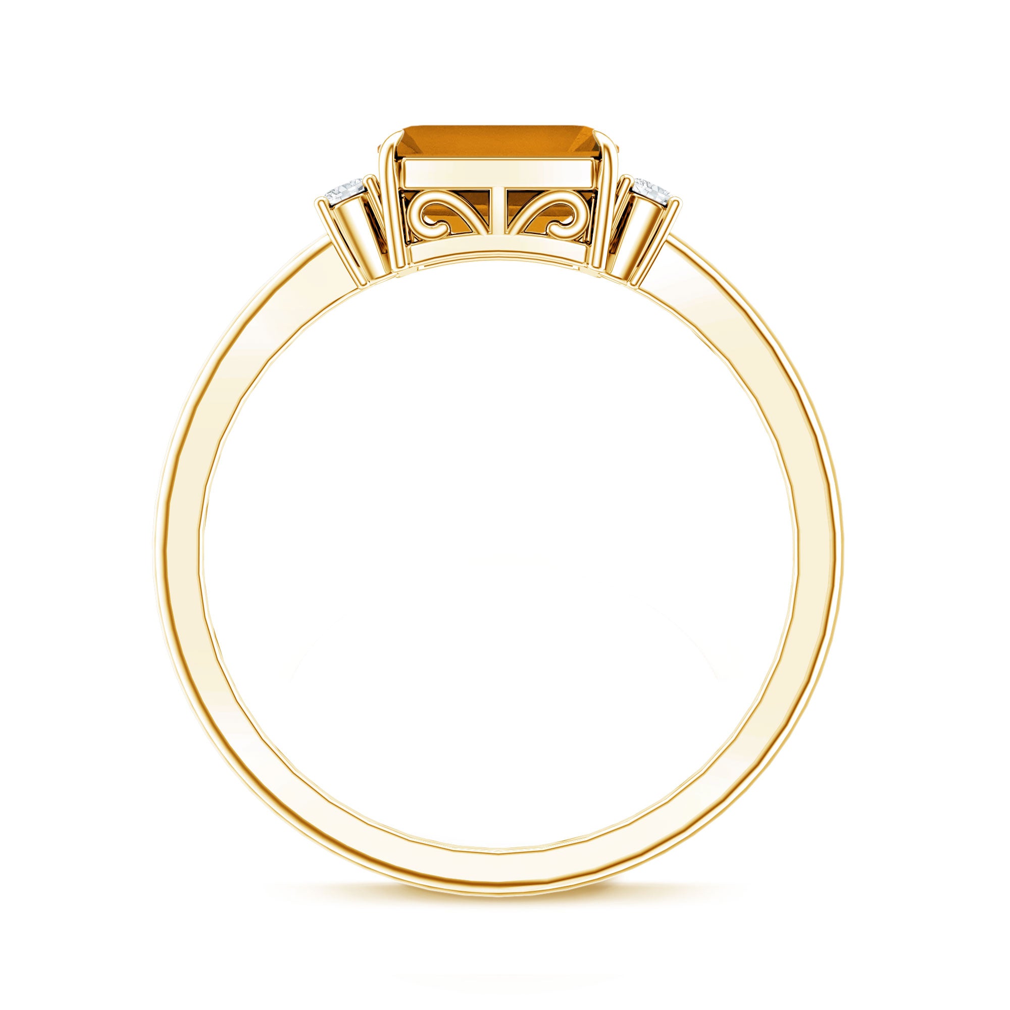 Natural Emerald Cut Citrine East West Engagement Ring with Diamond AAA - Rosec Jewels