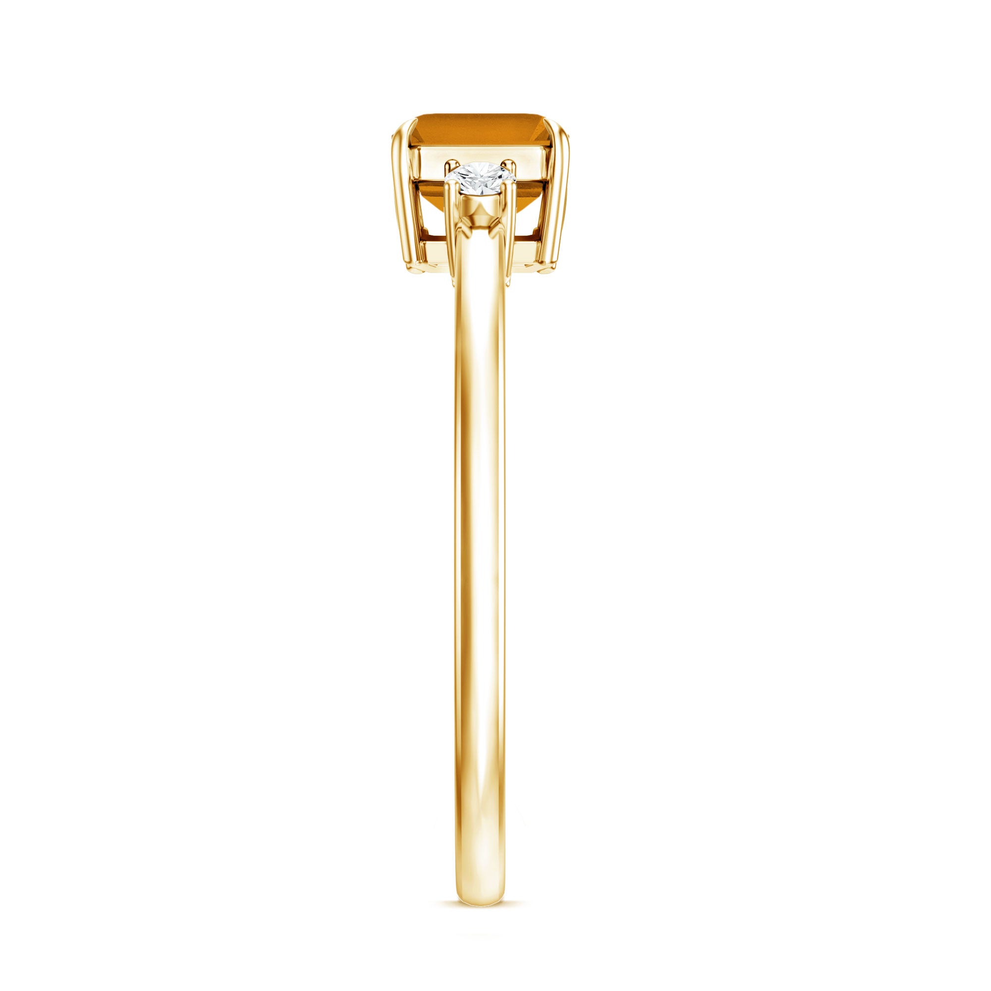 Natural Emerald Cut Citrine East West Engagement Ring with Diamond AAA - Rosec Jewels