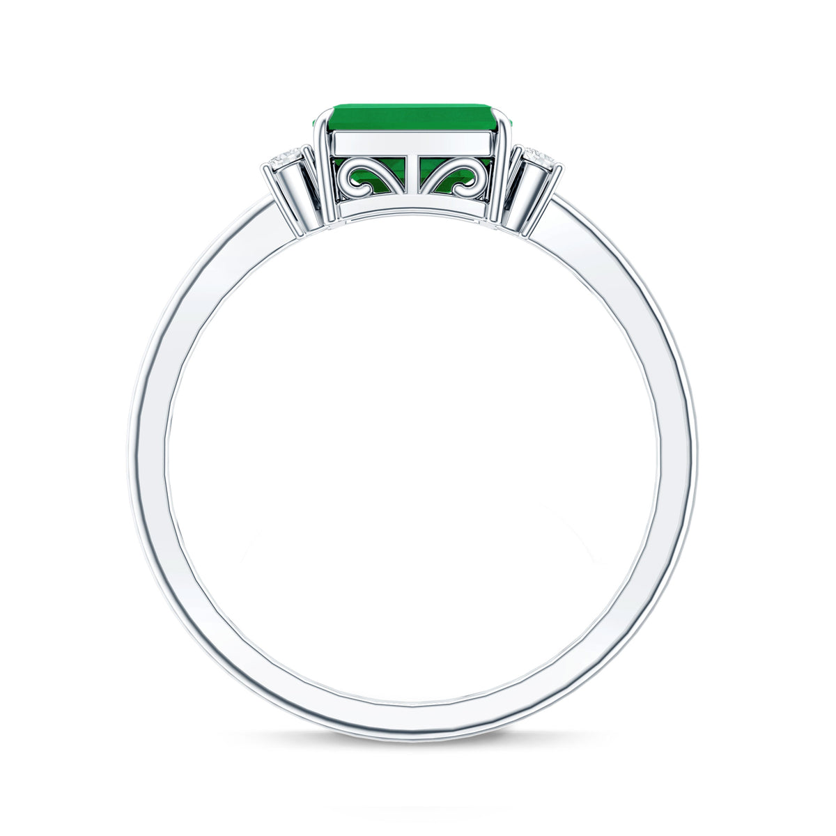 Real Emerald Cut Emerald East West Engagement Ring with Diamond AAA - Rosec Jewels